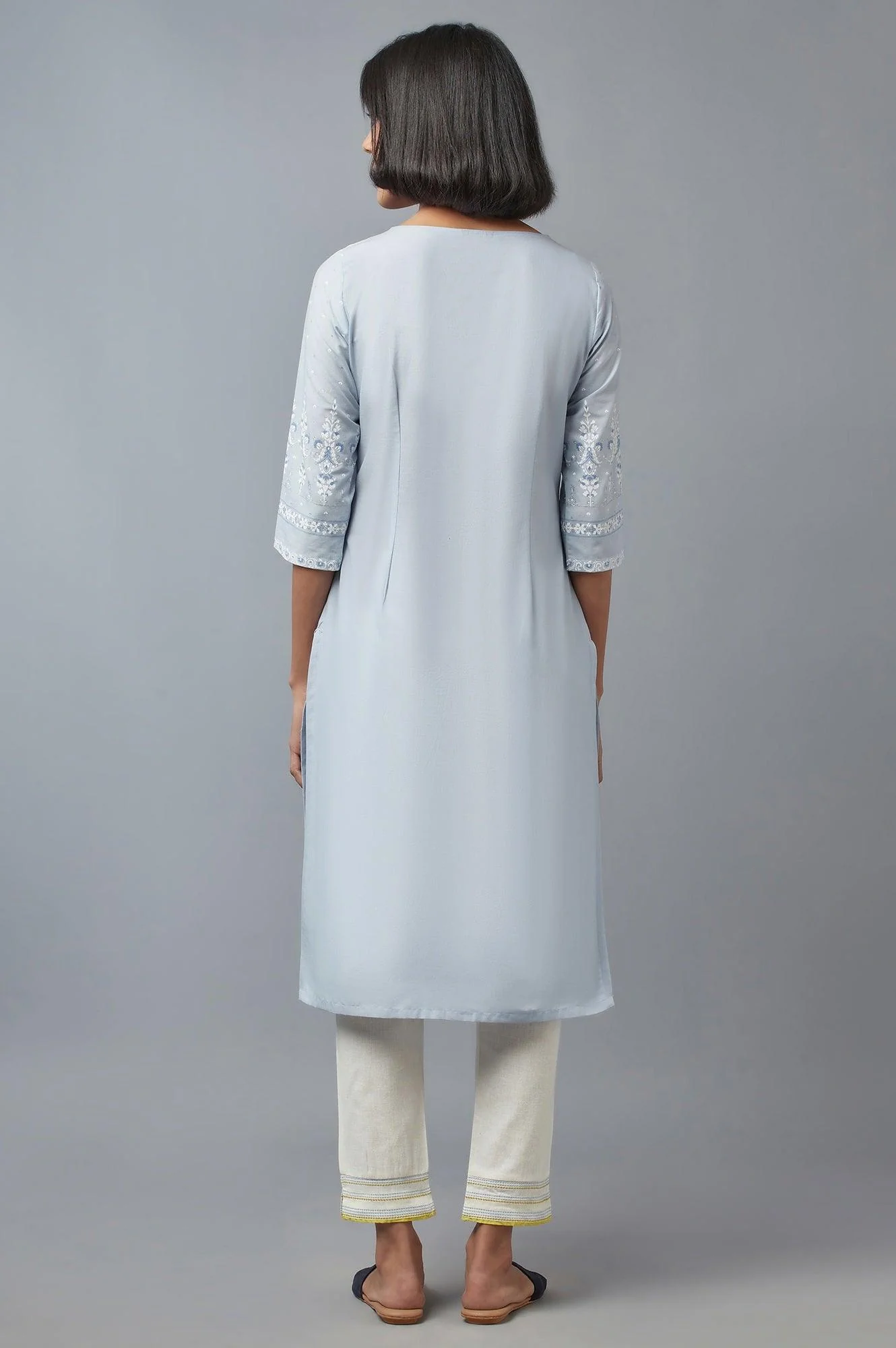 Blue Printed kurta with Sequins - Image 2