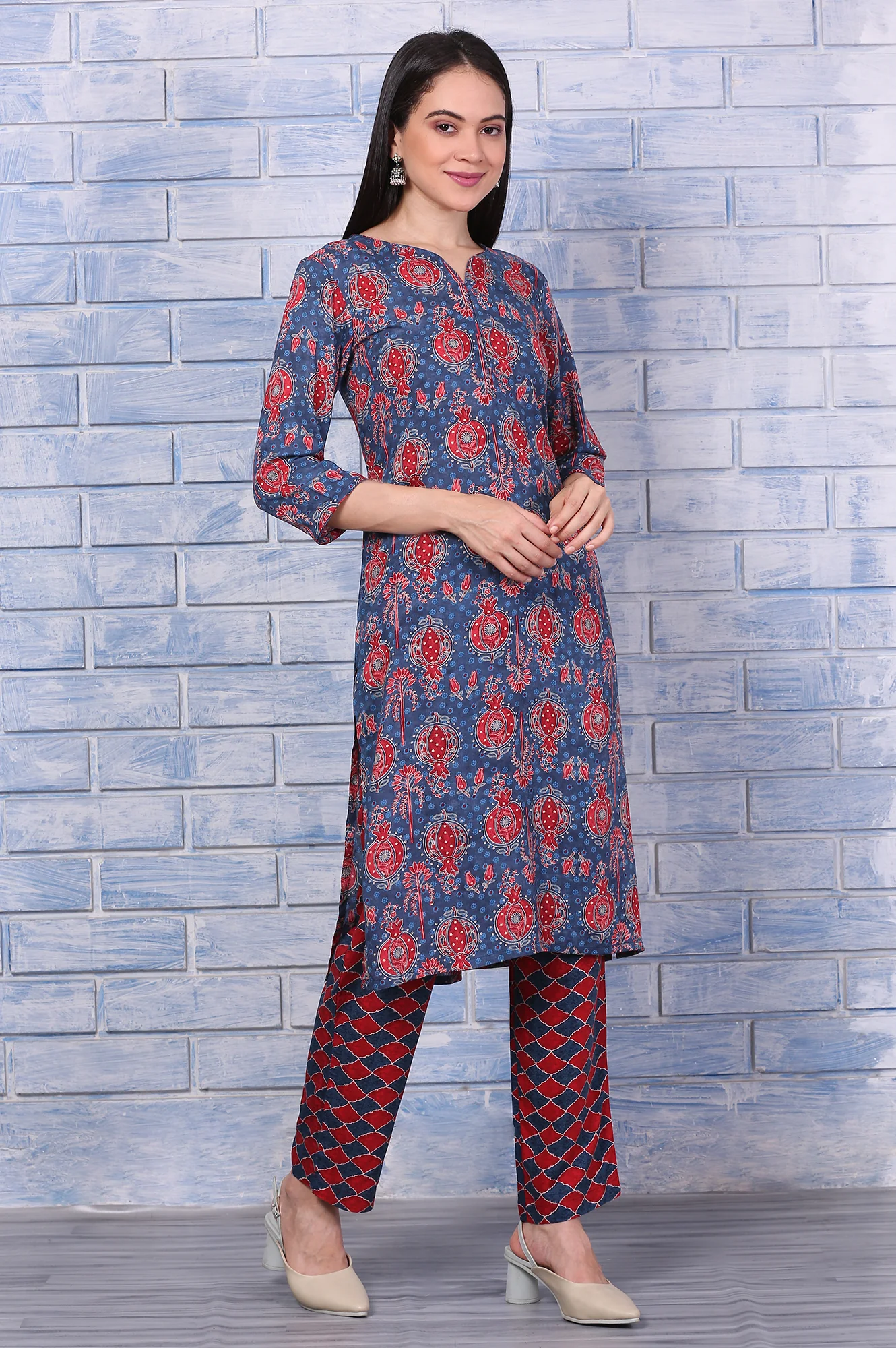Blue Printed Modal Straight Kurta, Pants and Dupatta Set - Image 6