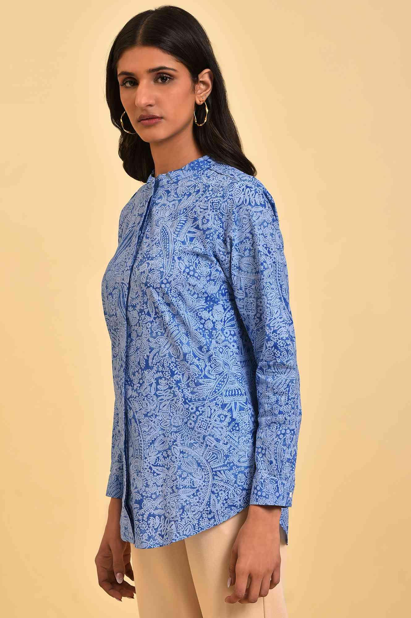 Blue Printed Western Top - Image 3