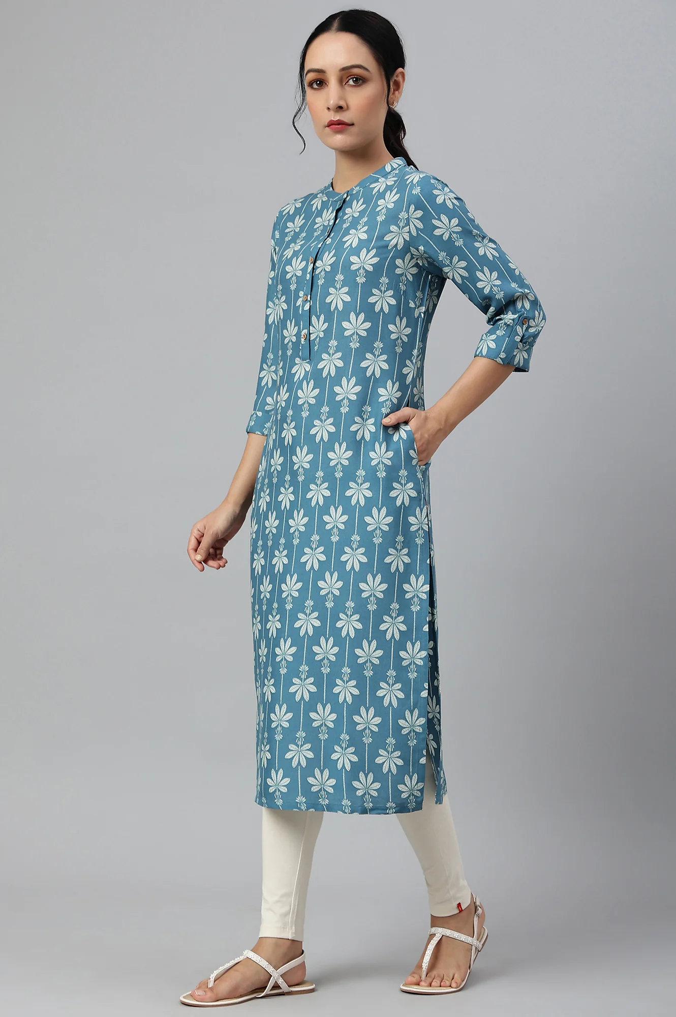 Blue Rayon Button Down kurta - Image 3