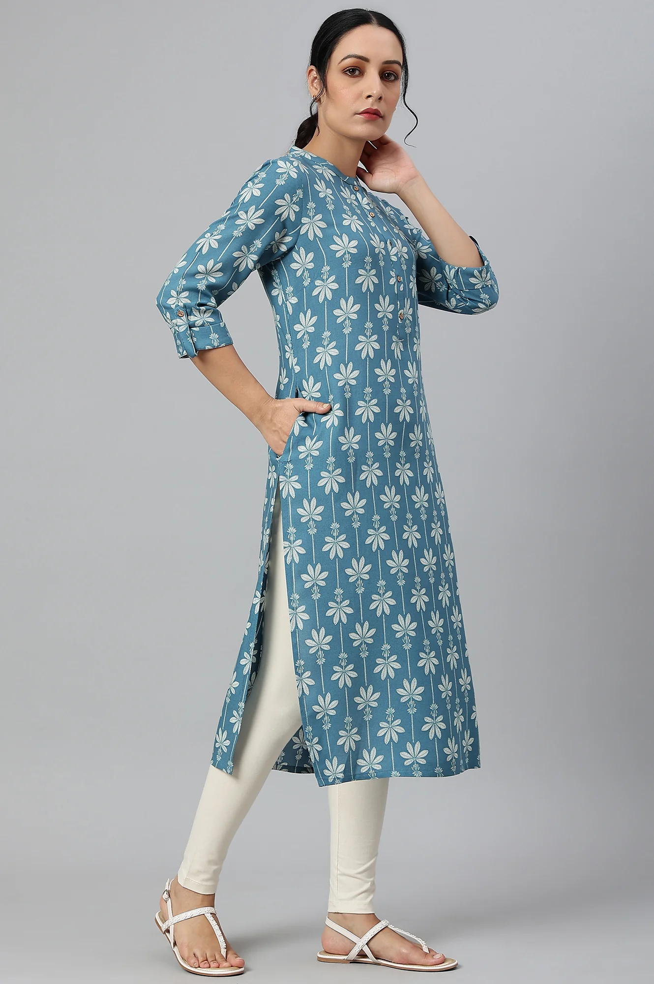 Blue Rayon Button Down kurta - Image 4