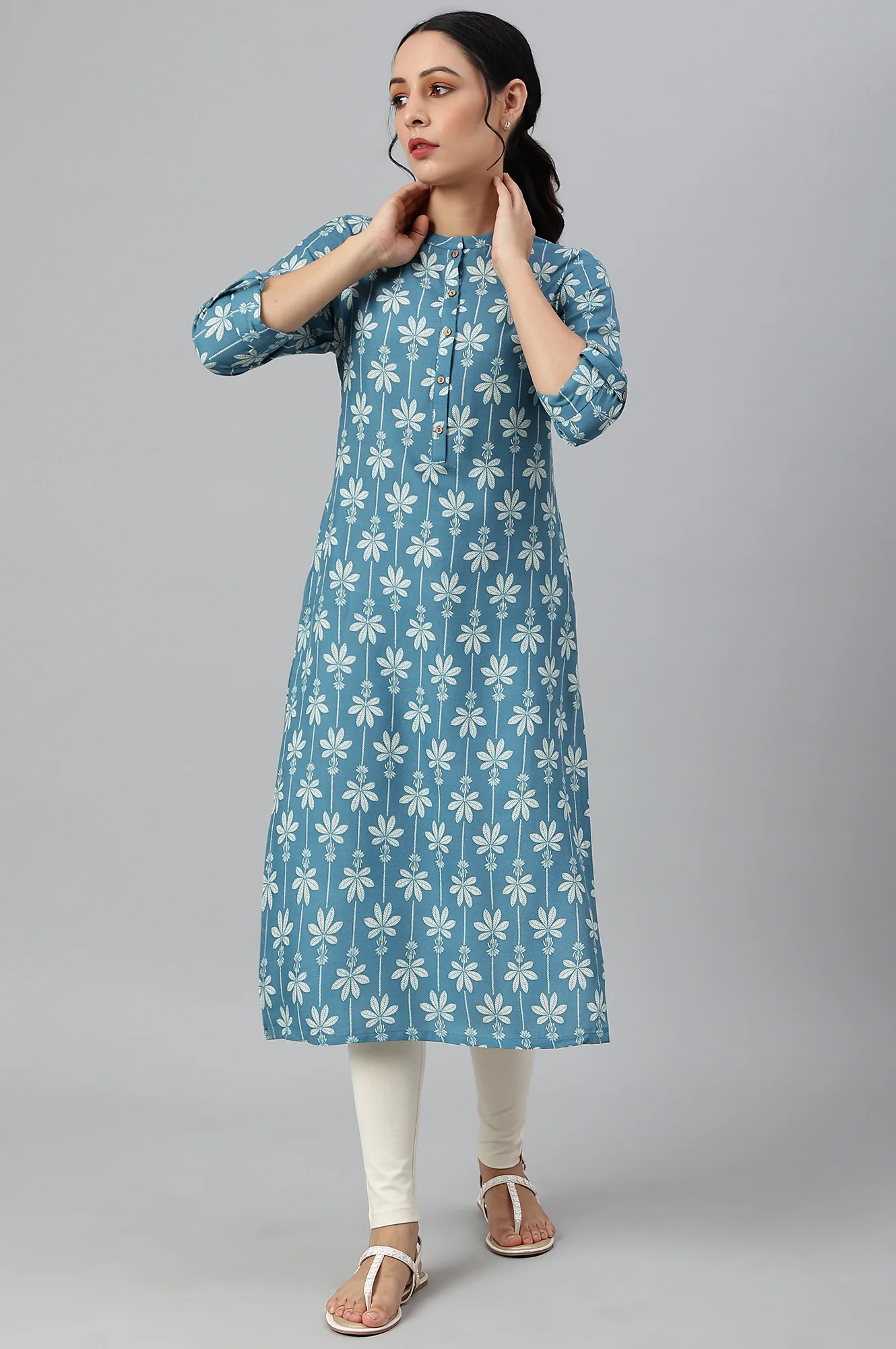 Blue Rayon Button Down kurta - Image 6