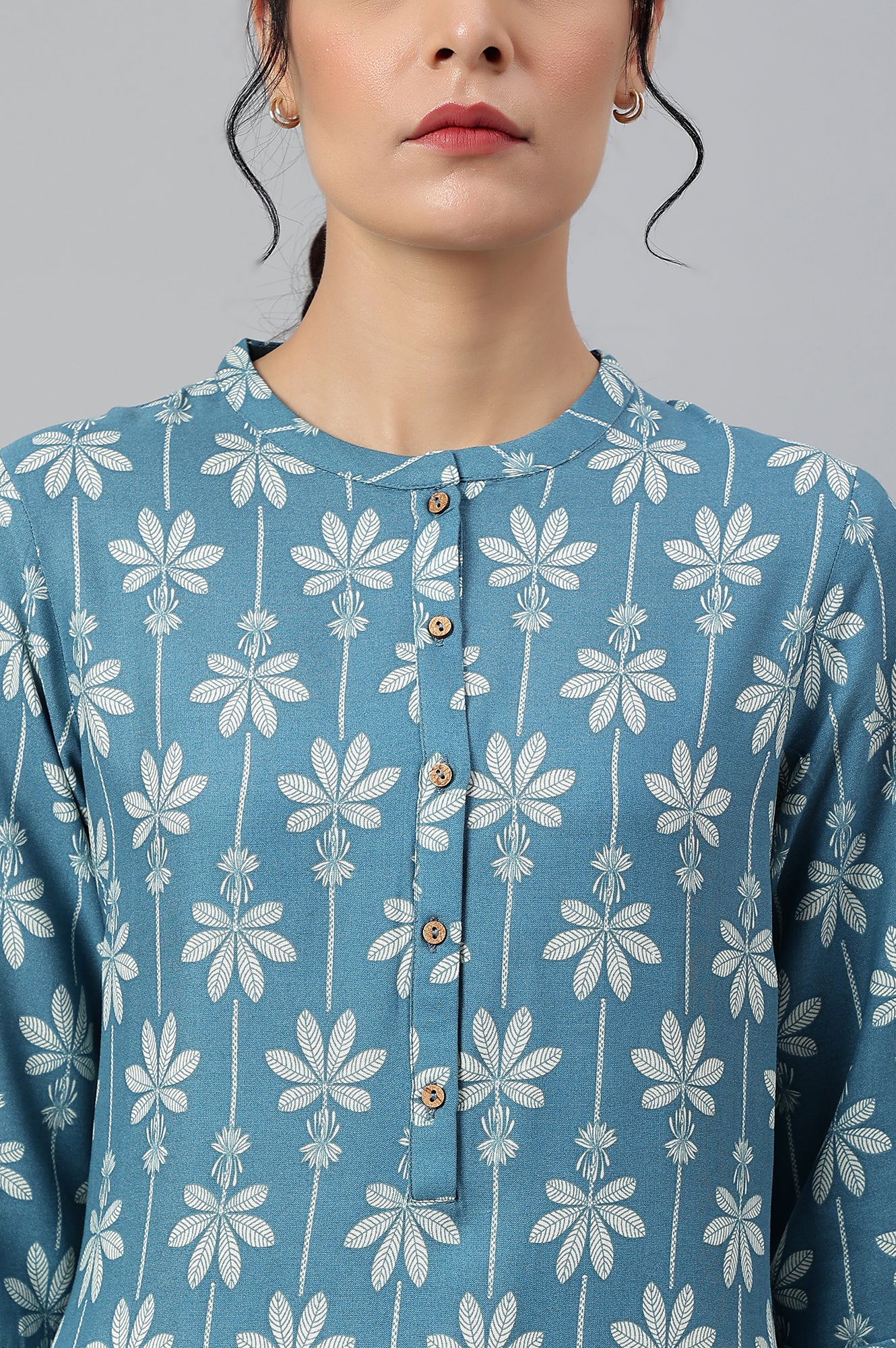 Blue Rayon Button Down kurta - Image 8