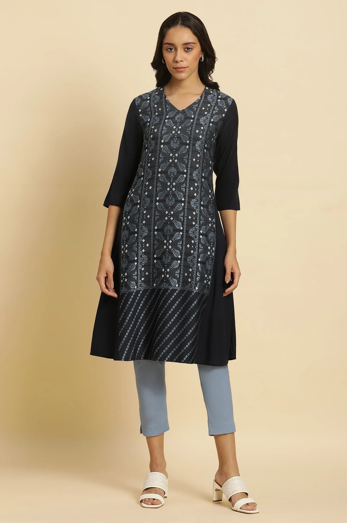Blue Rayon Flared Kurta and Slim Pant Set - Image 6