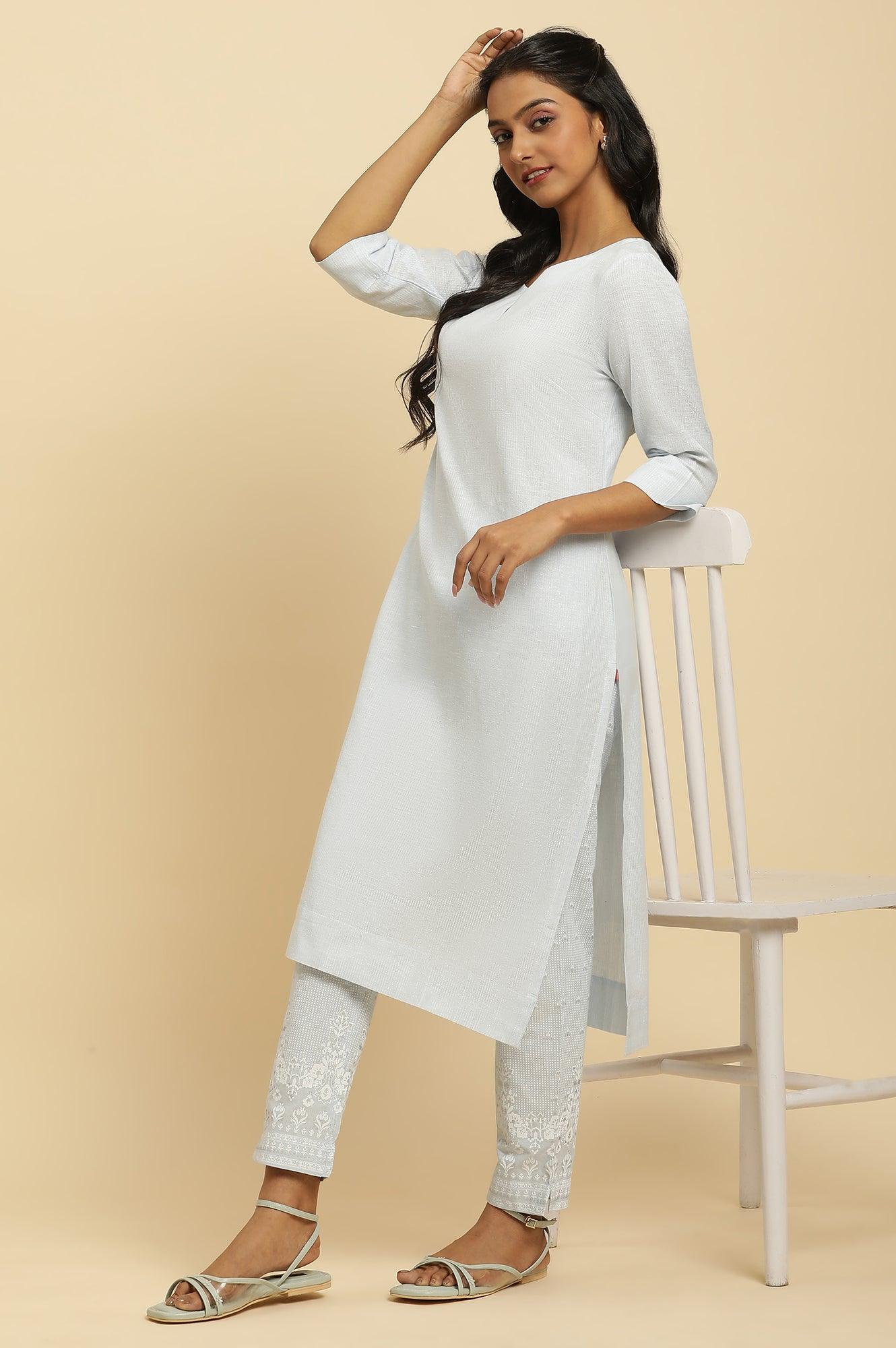 Blue Round Neck Kurta And Slim Pants Set