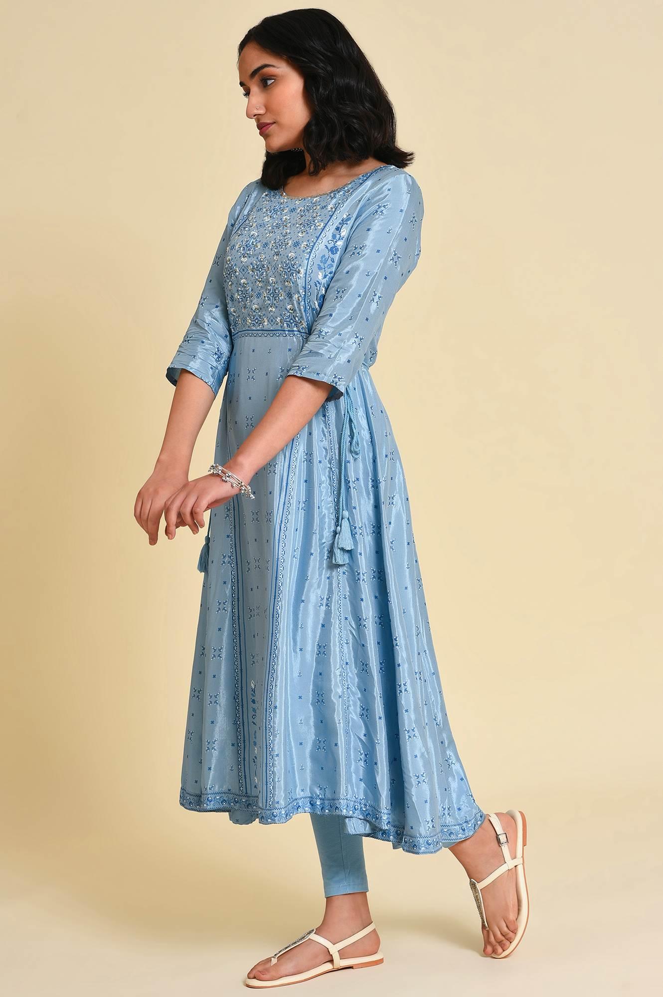 Blue Sequined Shantung kurta - Image 3
