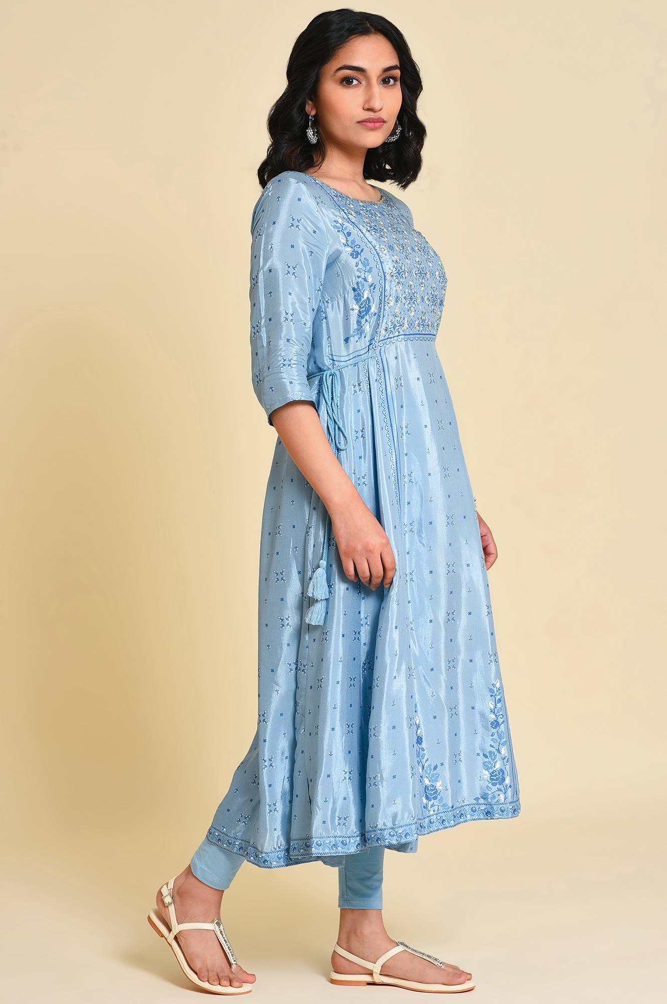 Blue Sequined Shantung kurta - Image 4