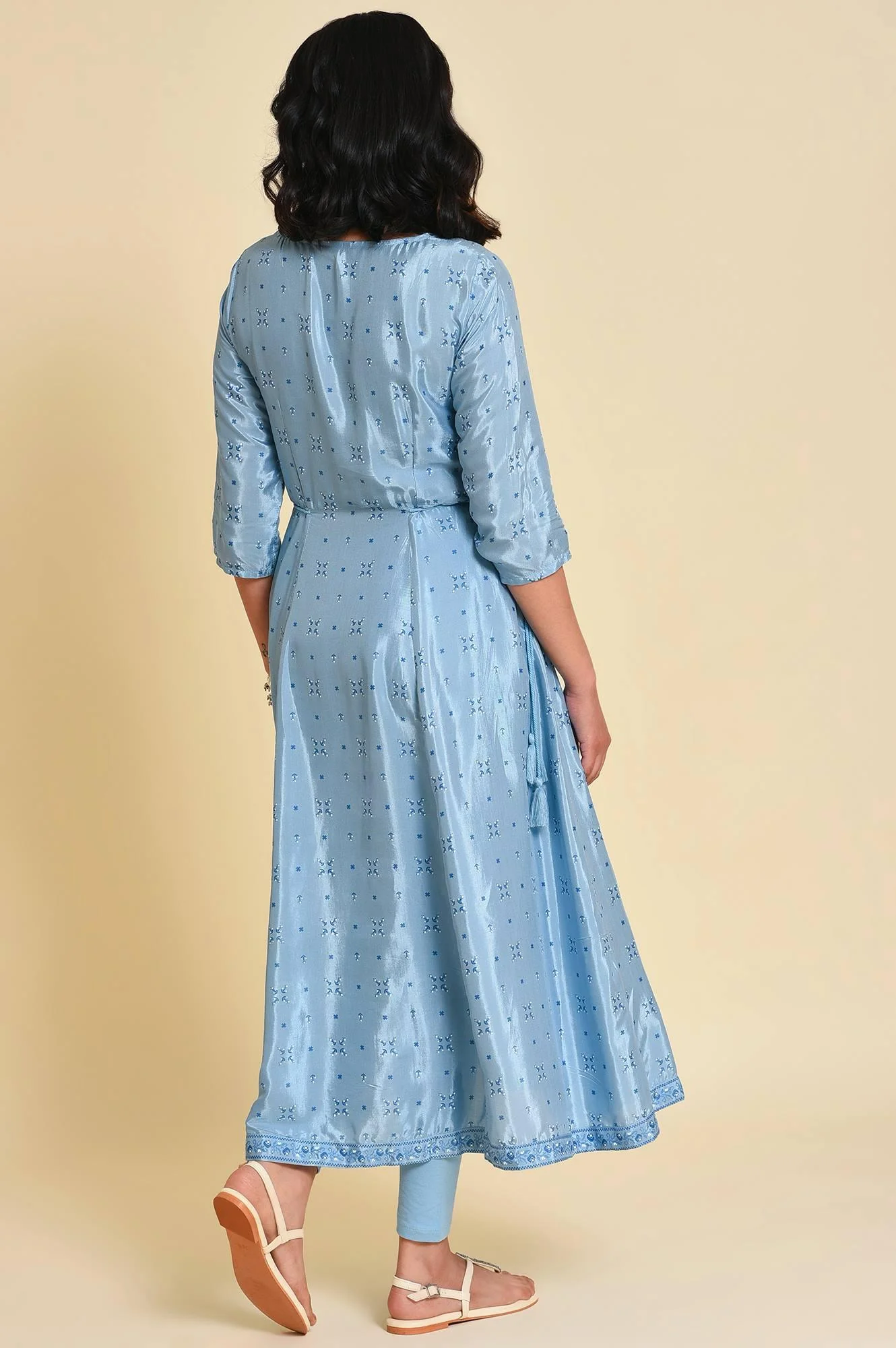 Blue Sequined Shantung kurta Set - Image 2