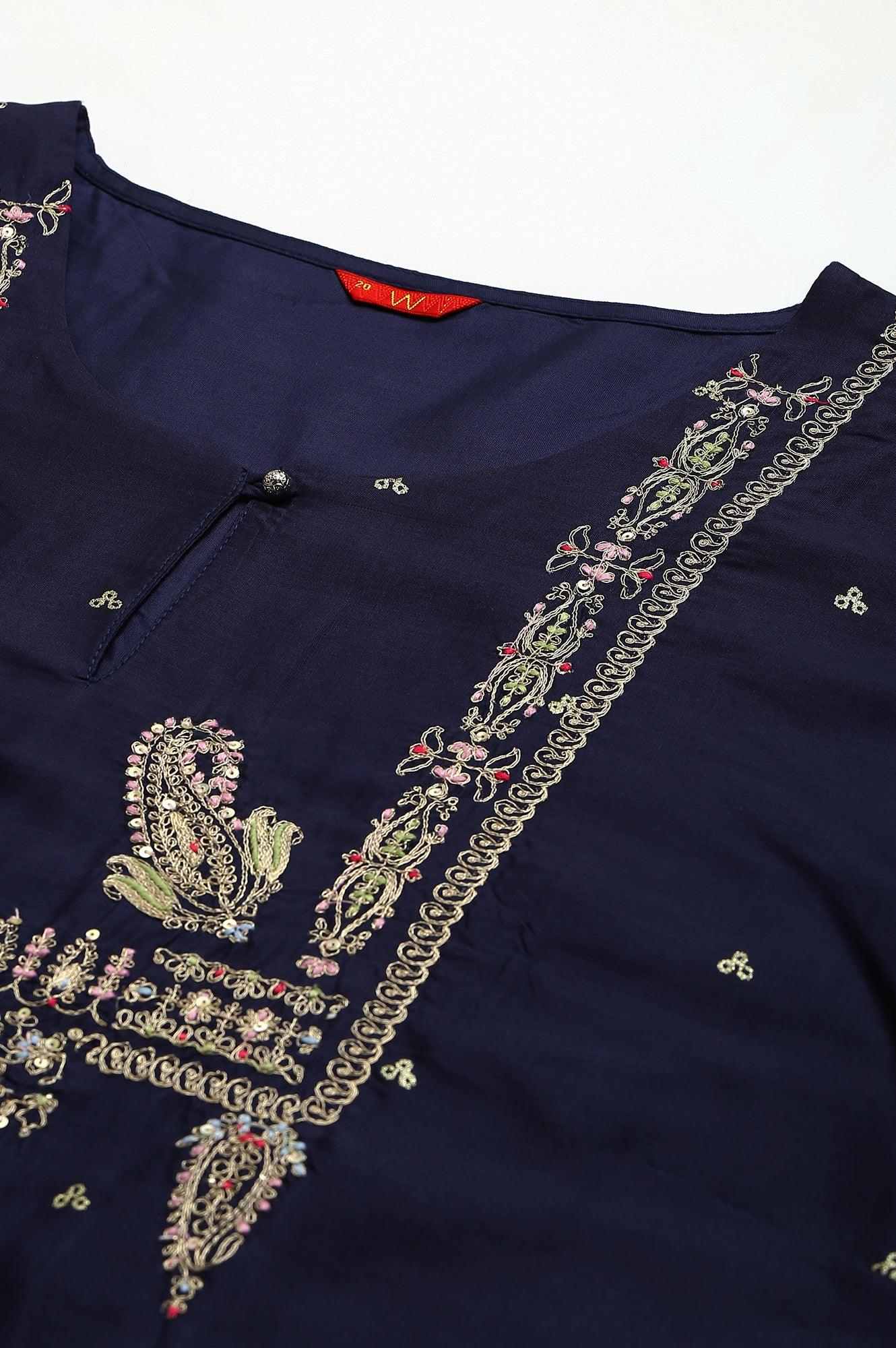 Blue Shatung Festive Plus Size kurta With Embroidery - Image 7