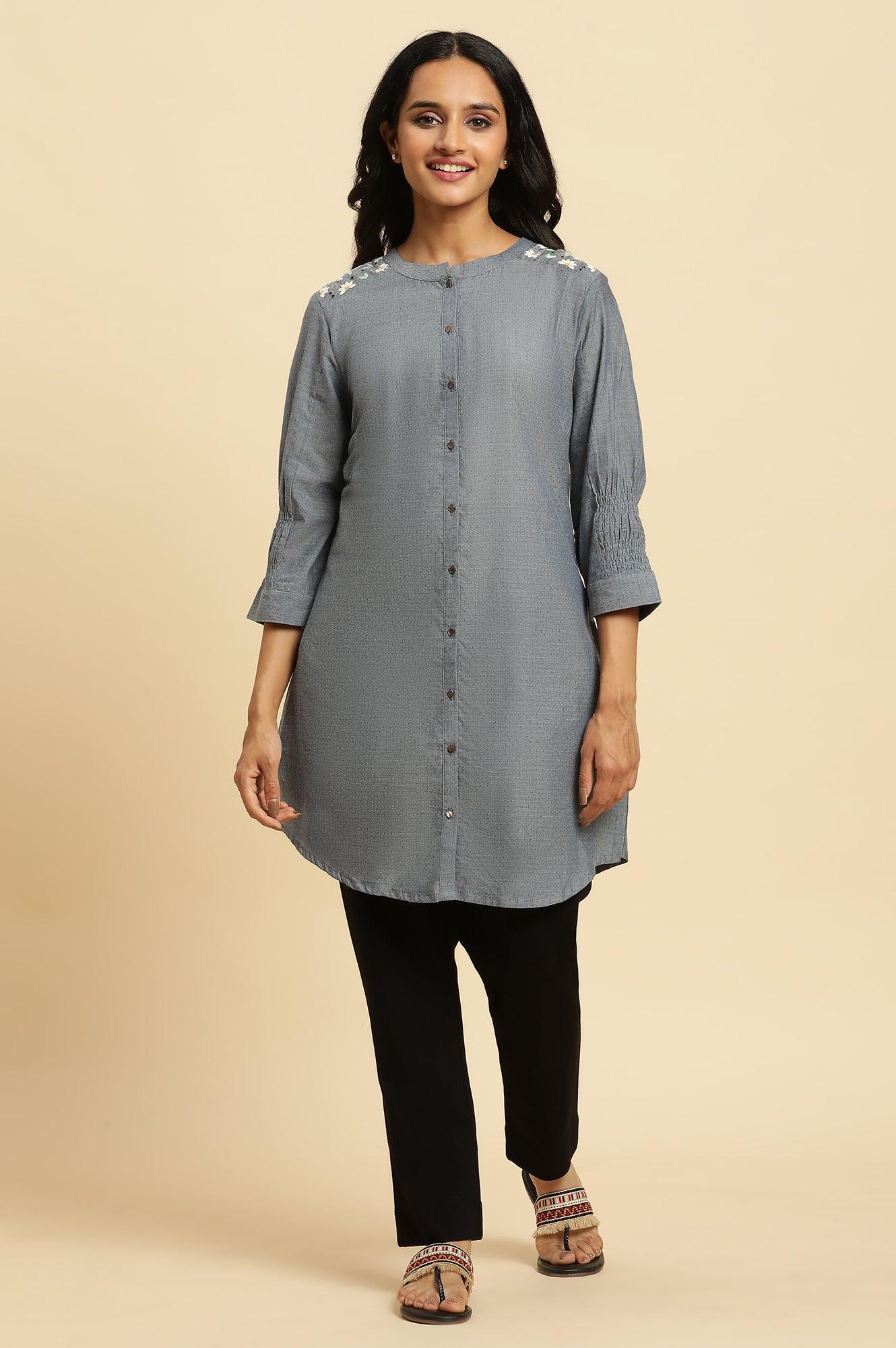 Blue Shoulder Embroidered Tunic - Image 2