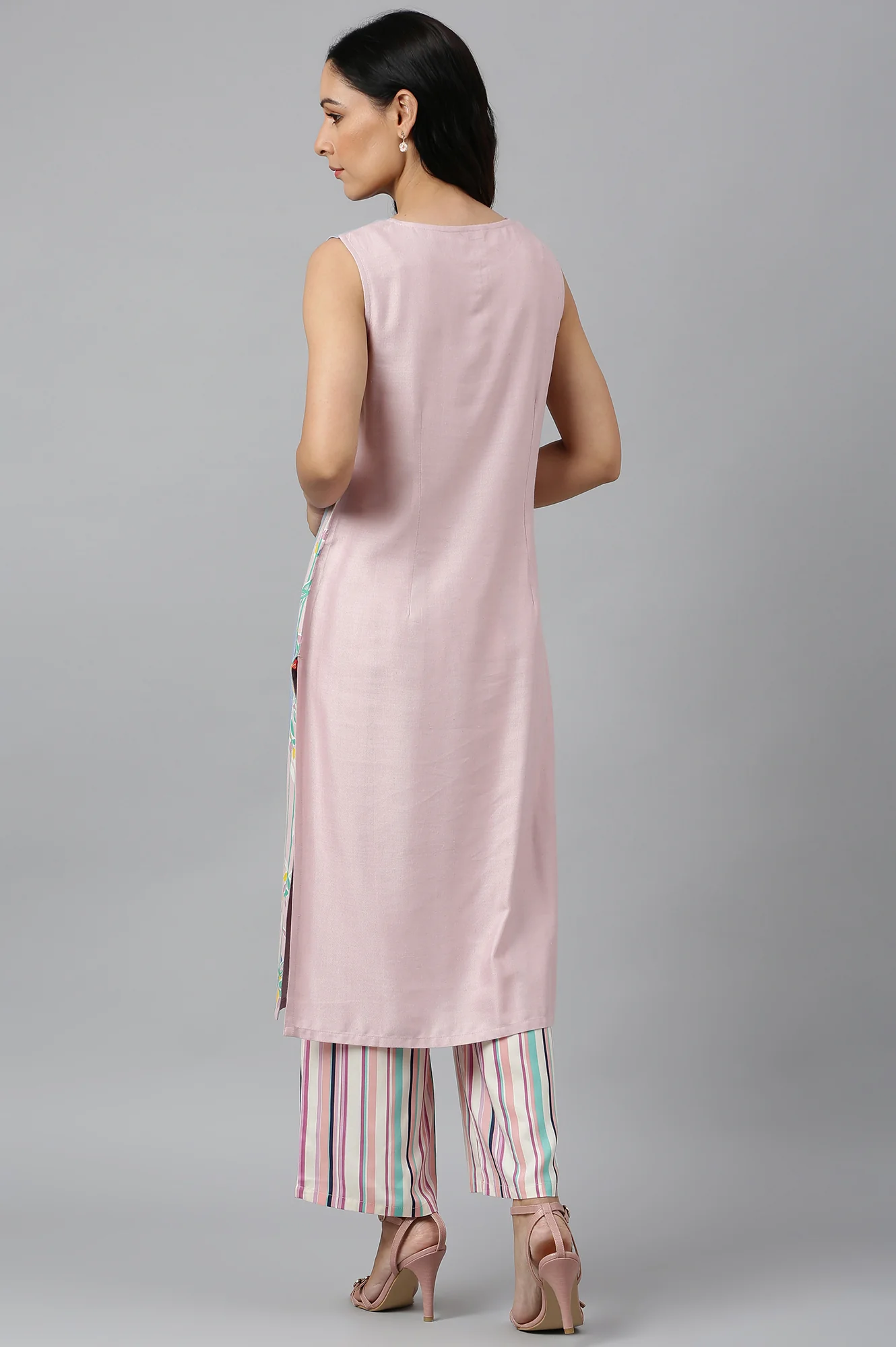 Blue Sleeveless Rayon Flax kurta - Image 4