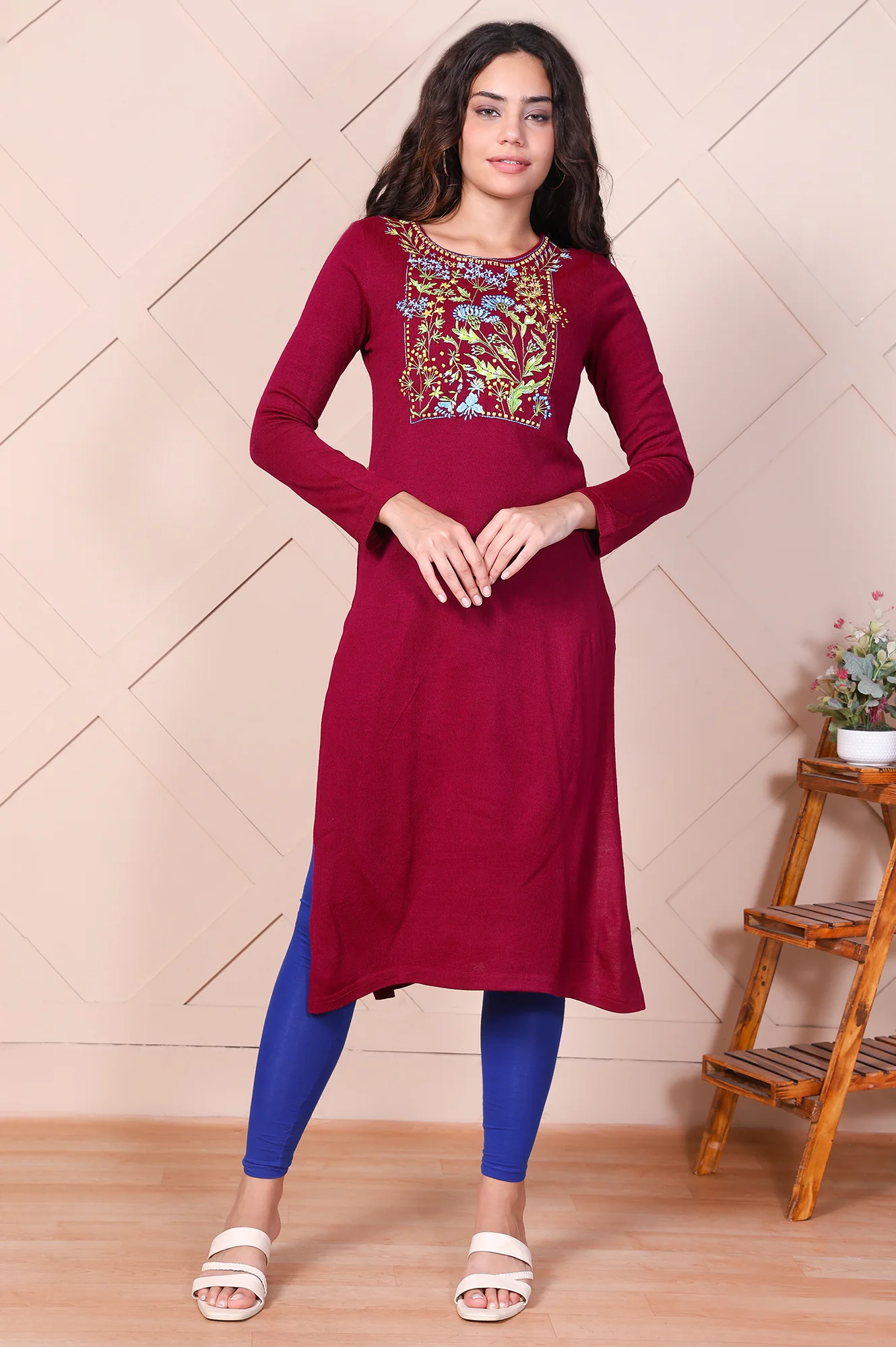 Blue Solid Ankle-Length Cotton Leggings - Image 5