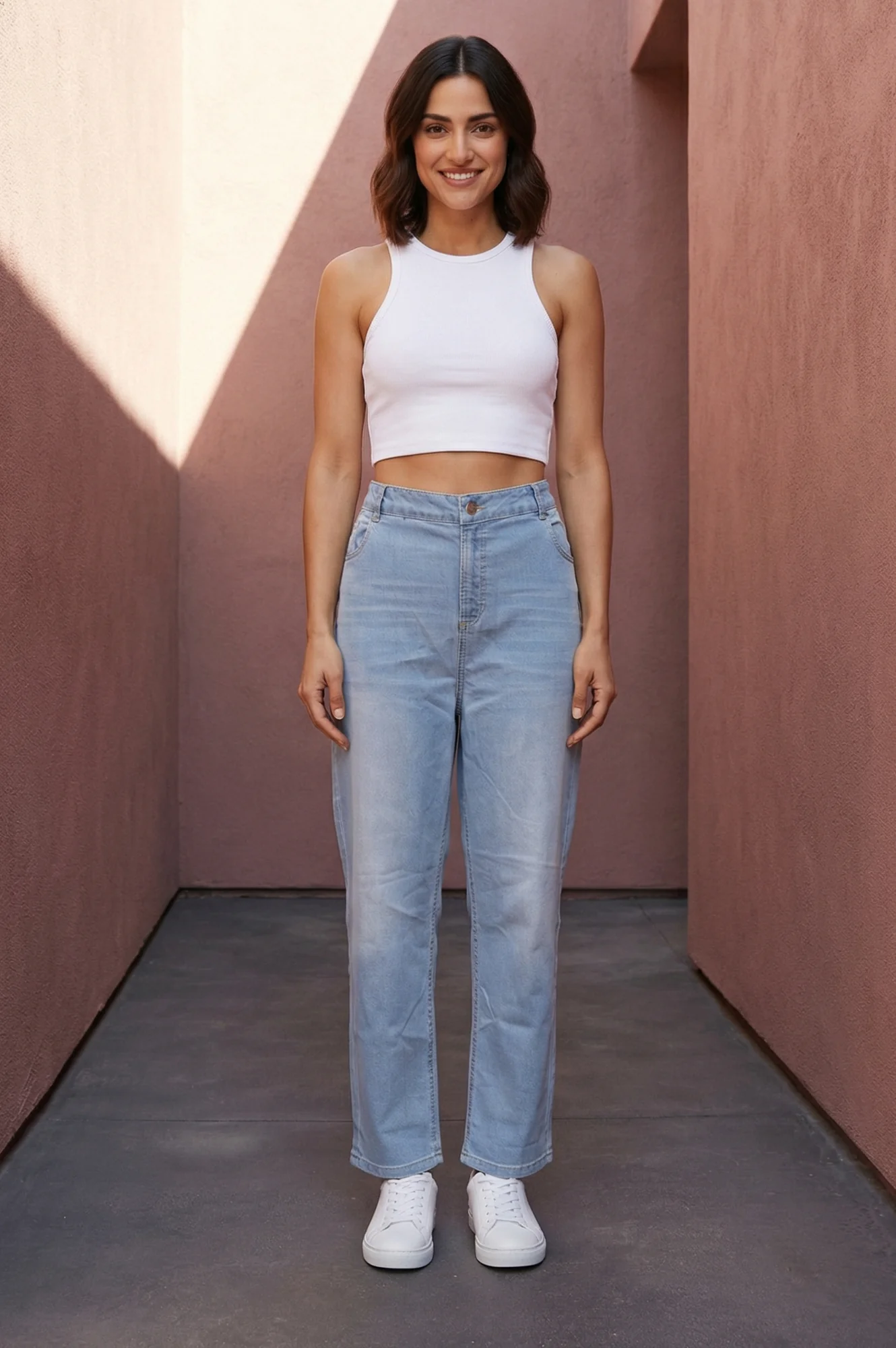 Blue Solid Cotton Blend Straight Fit Ankle Length High Rise Jeans - Image 2