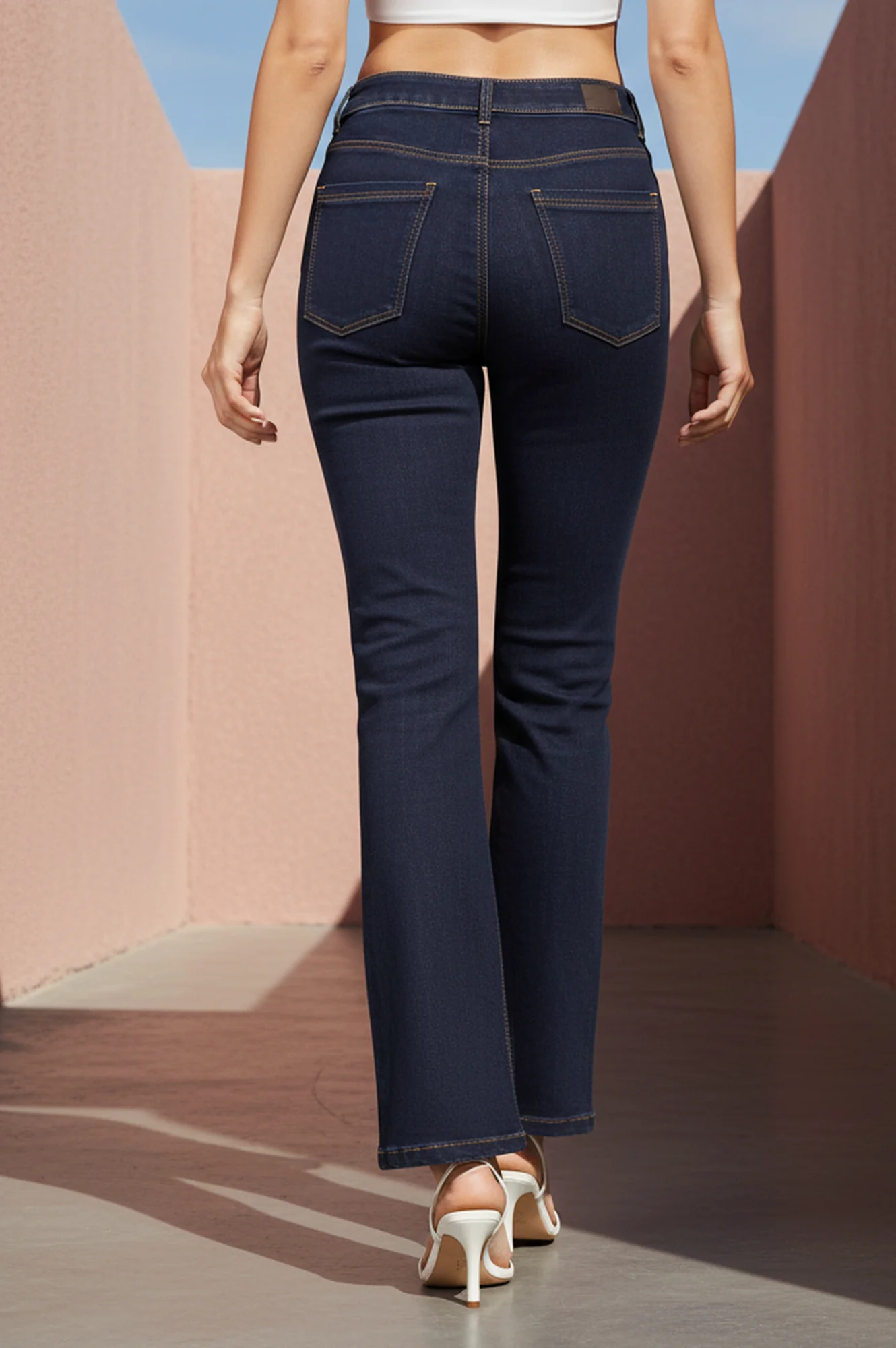 Blue Solid Cotton Blend Straight Fit Ankle Length High Rise Jeans - Image 4