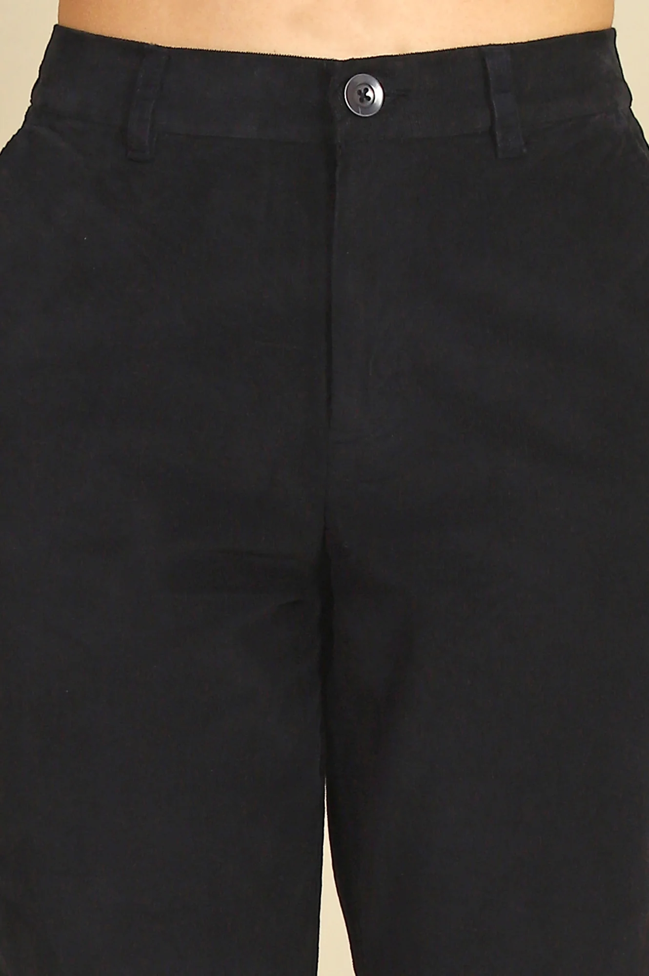 Navy Blue Solid Straight-fit Cotton Pants with YKK Zipper - Image 3