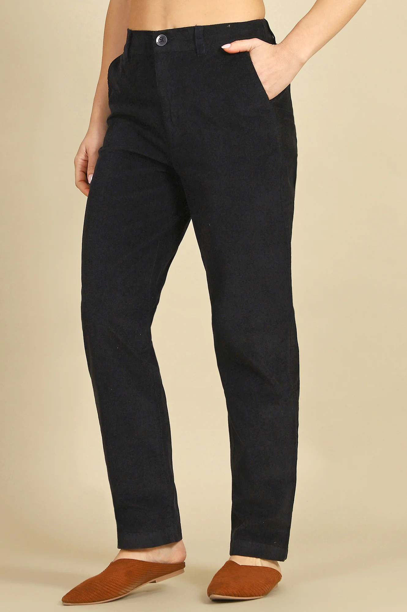 Navy Blue Solid Straight-fit Cotton Pants with YKK Zipper - Image 4