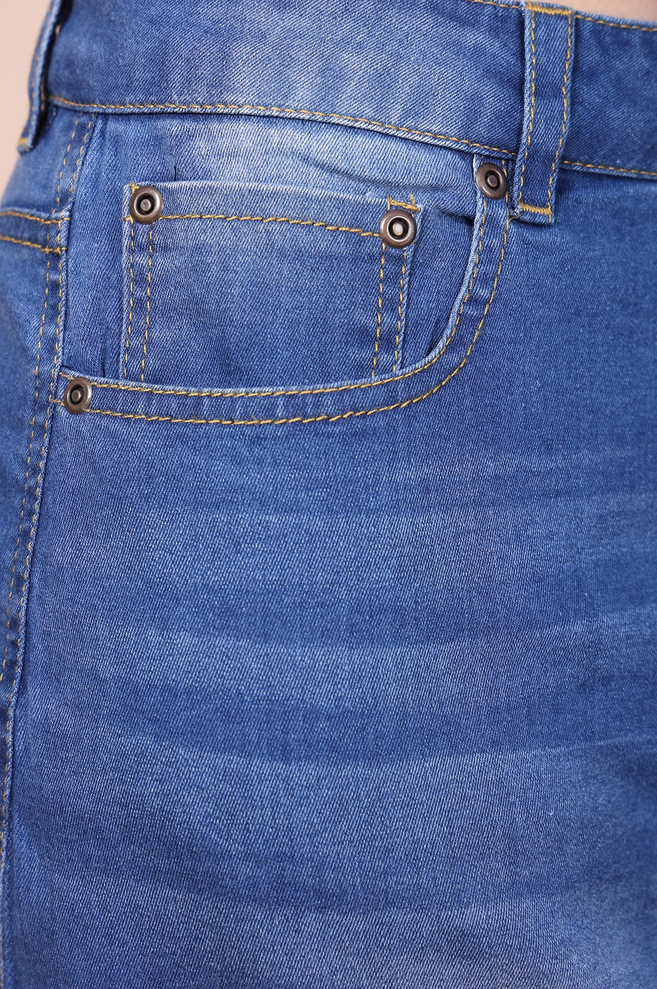 Blue Solid Denim Lycra Mid Thigh Skirt - Image 7