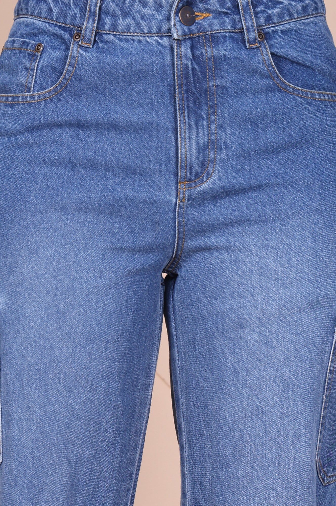Blue Solid Denim Relaxed Fit Cargo - Image 6
