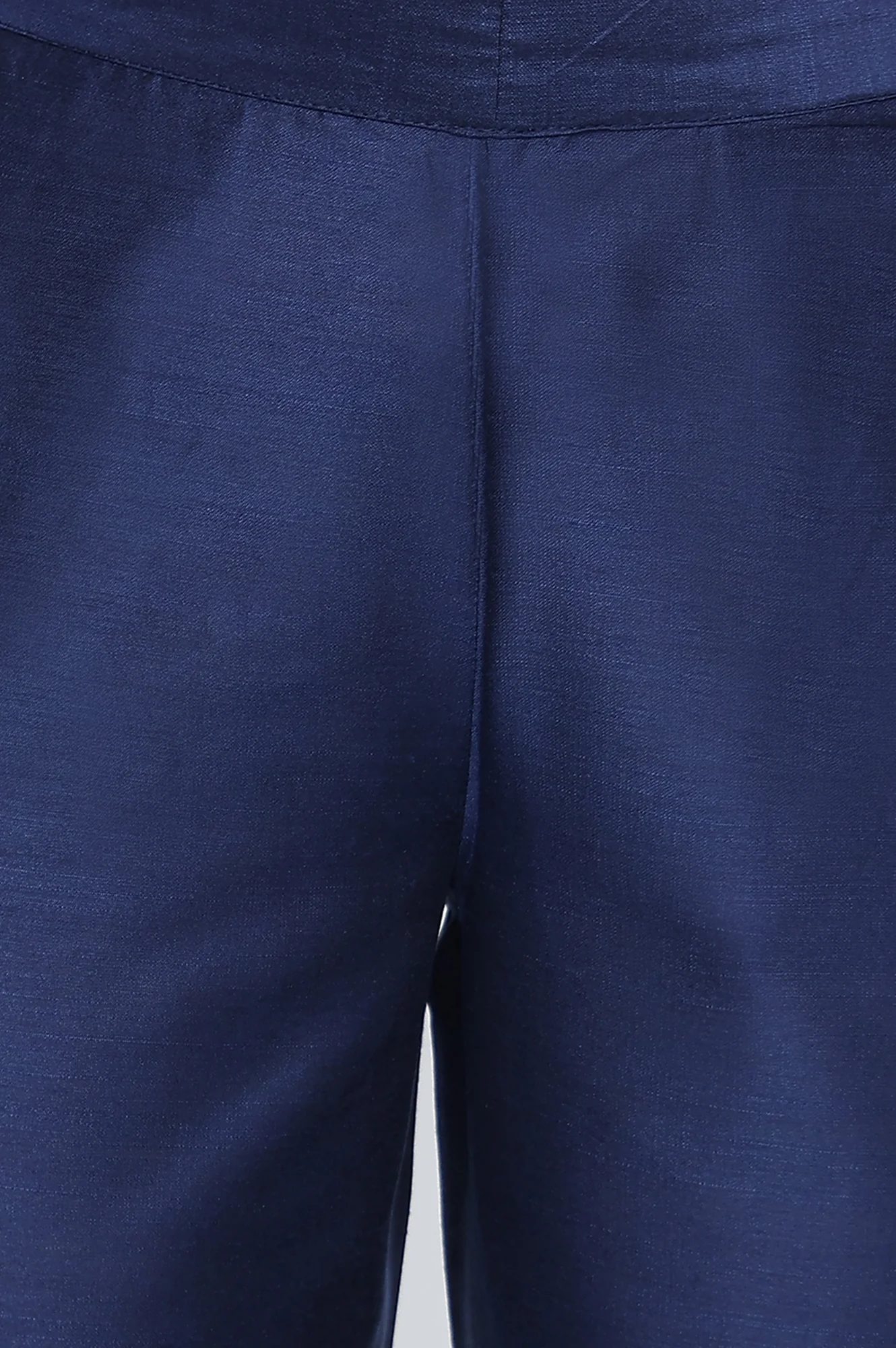 Blue Solid Mid Rise Slub Trousers in Ankle Length - Image 2