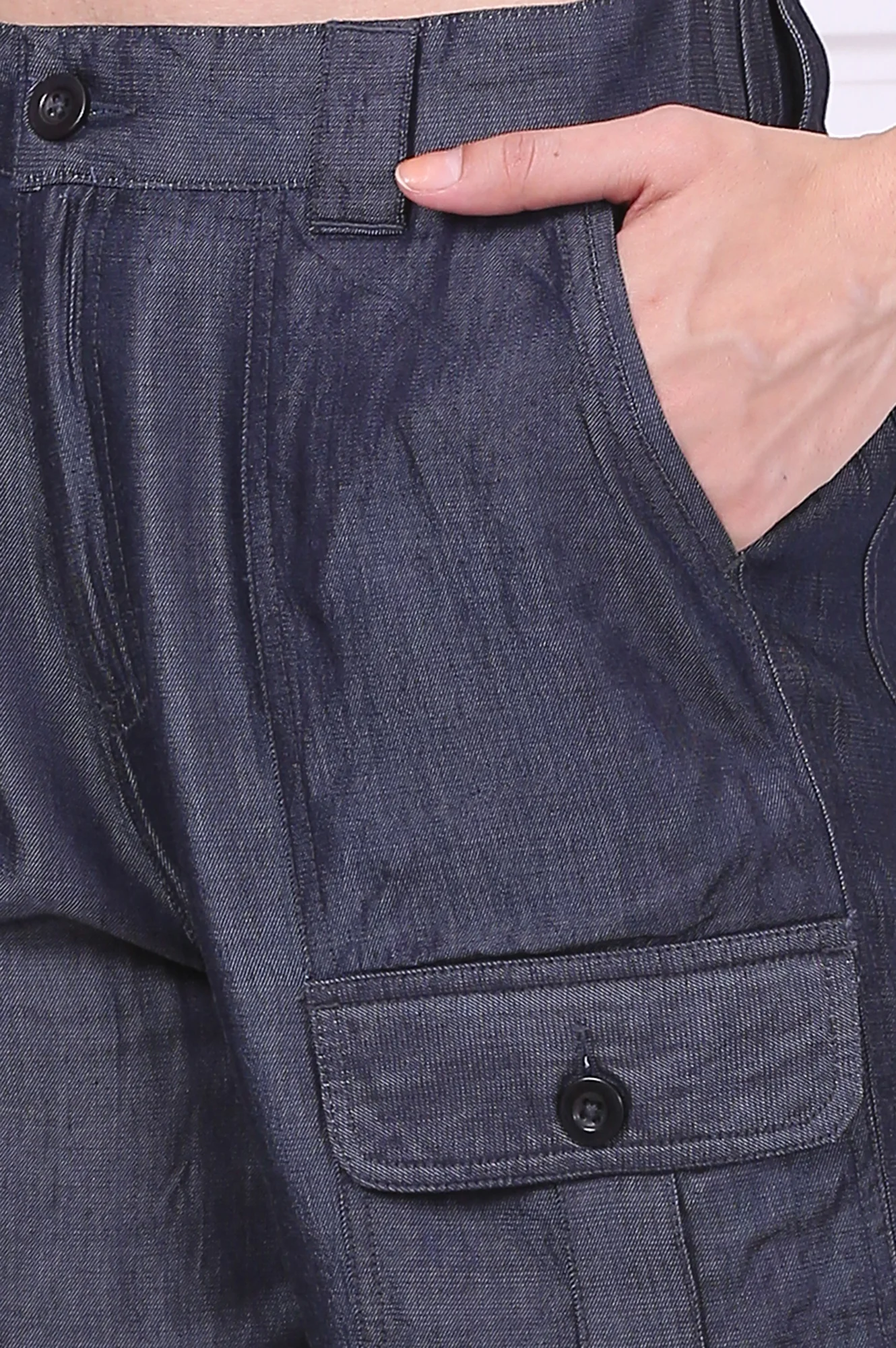 Blue Solid Mid Thigh Linen Shorts with YKK Zipper - Image 7