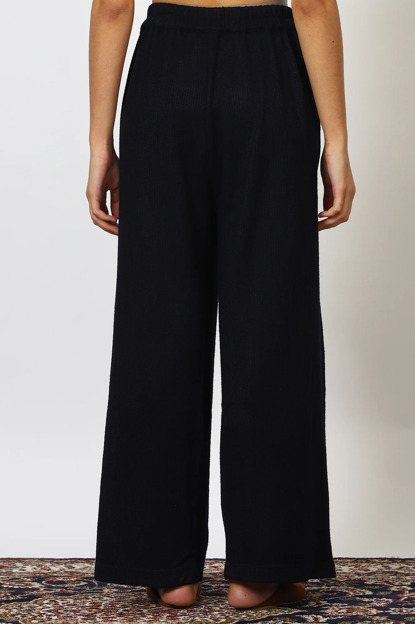 Blue Solid Rayon Parallel Pants - Image 3