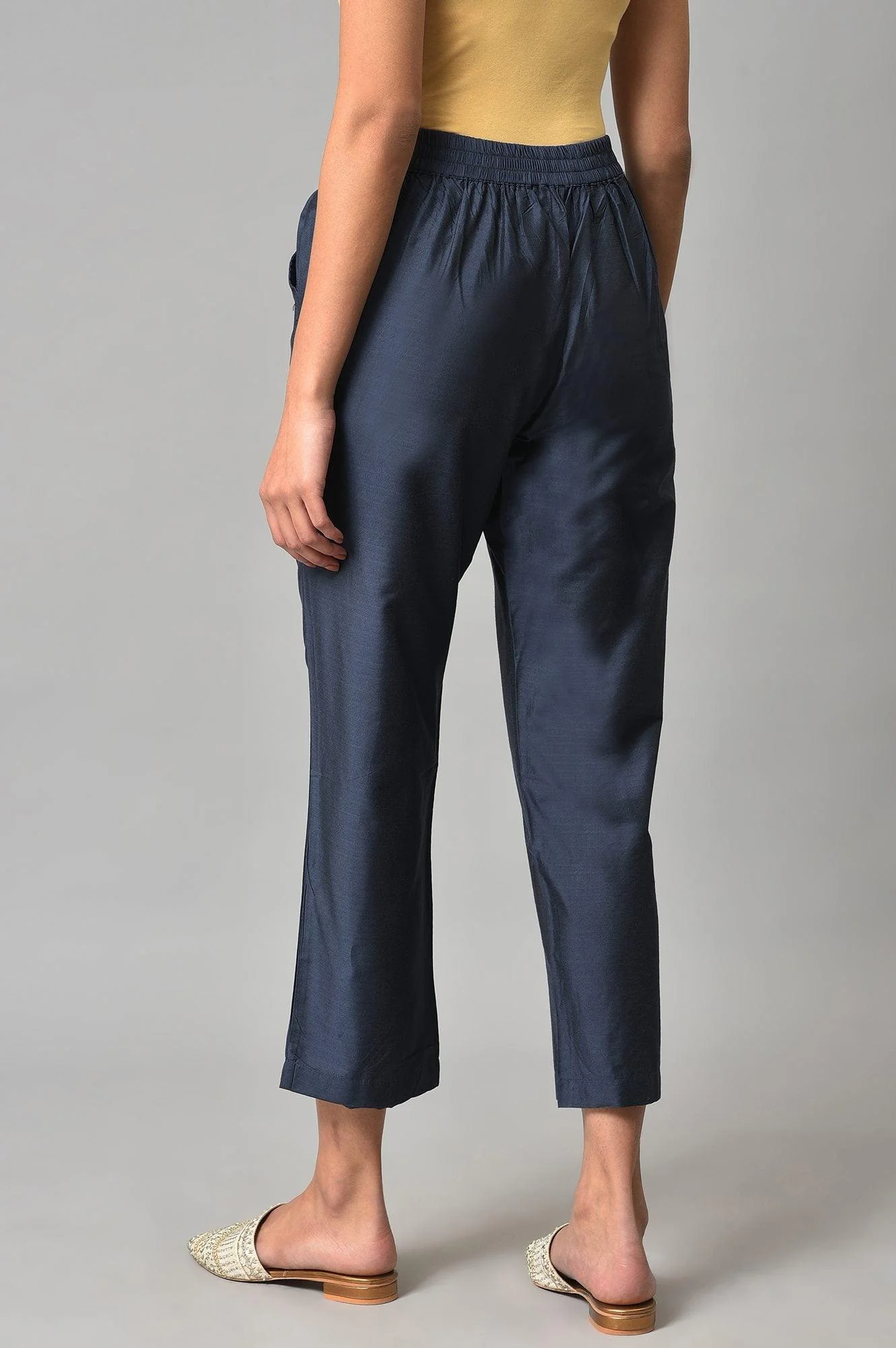 Blue Solid Straight Women Pants - Image 2