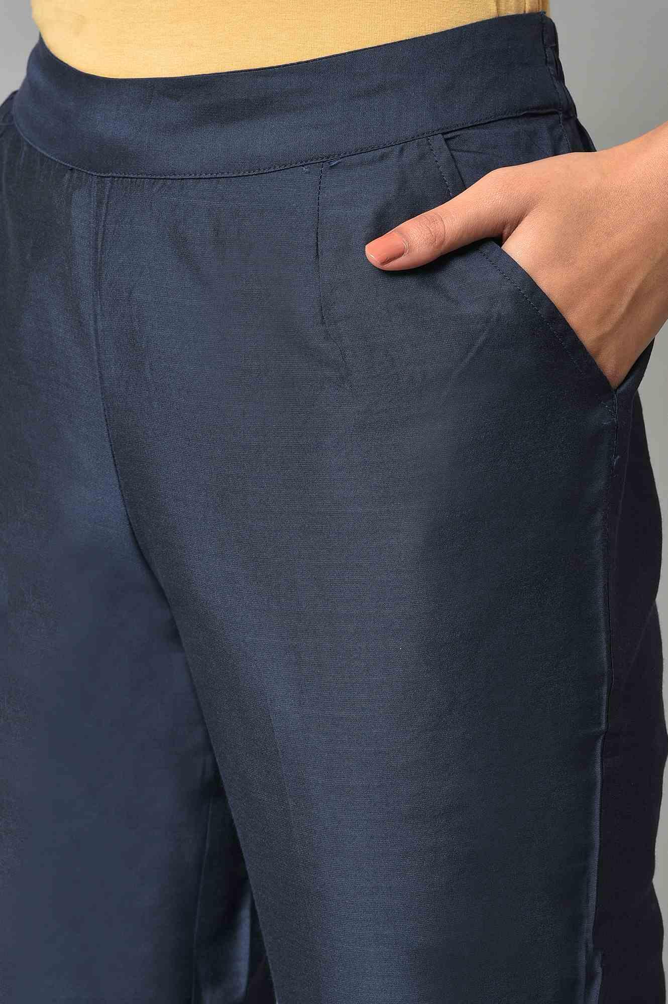 Blue Solid Straight Women Pants - Image 7