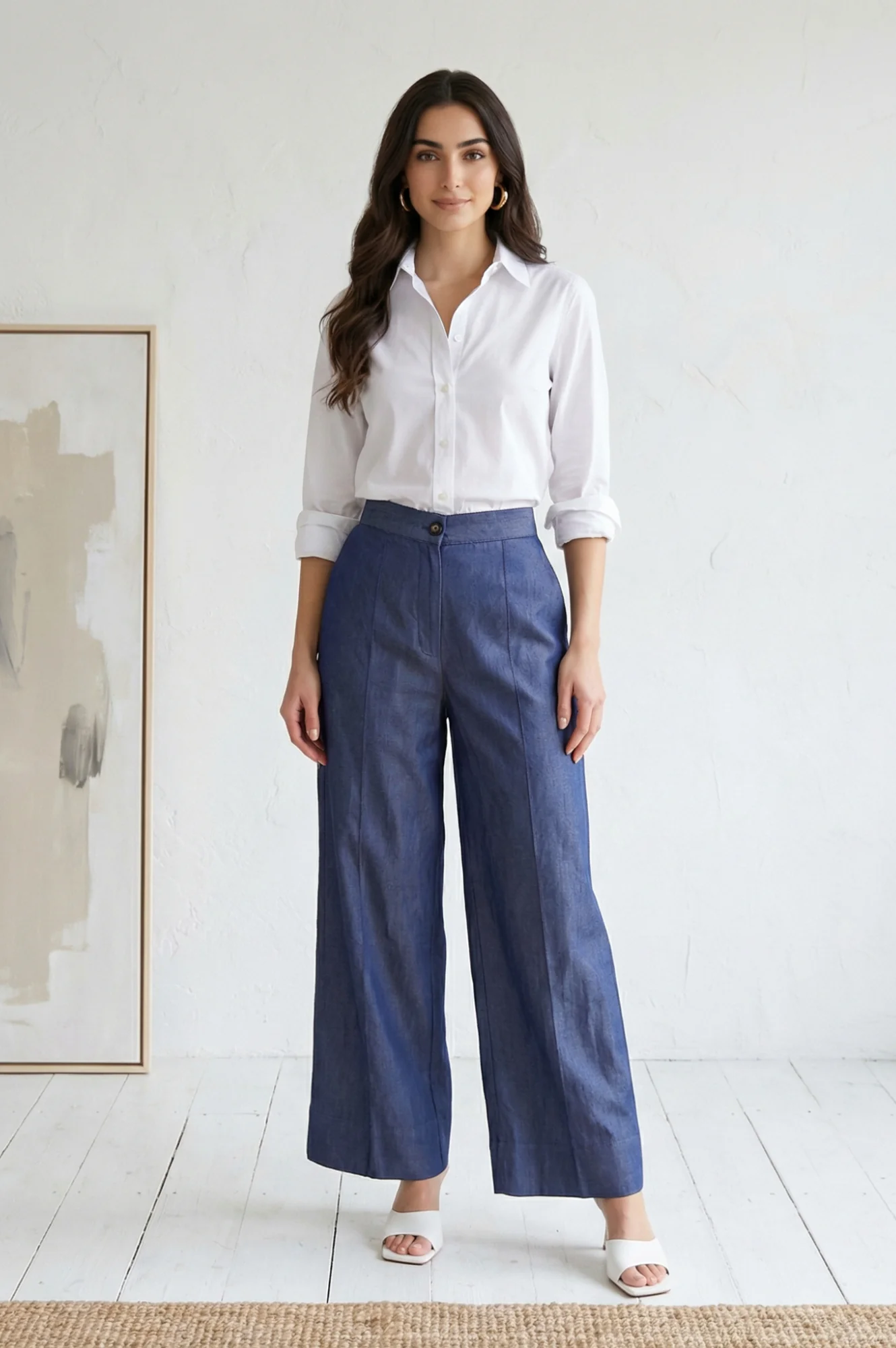 Blue Solid Tencel Relaxed Fit Ankle Length High Rise Pants - Image 6