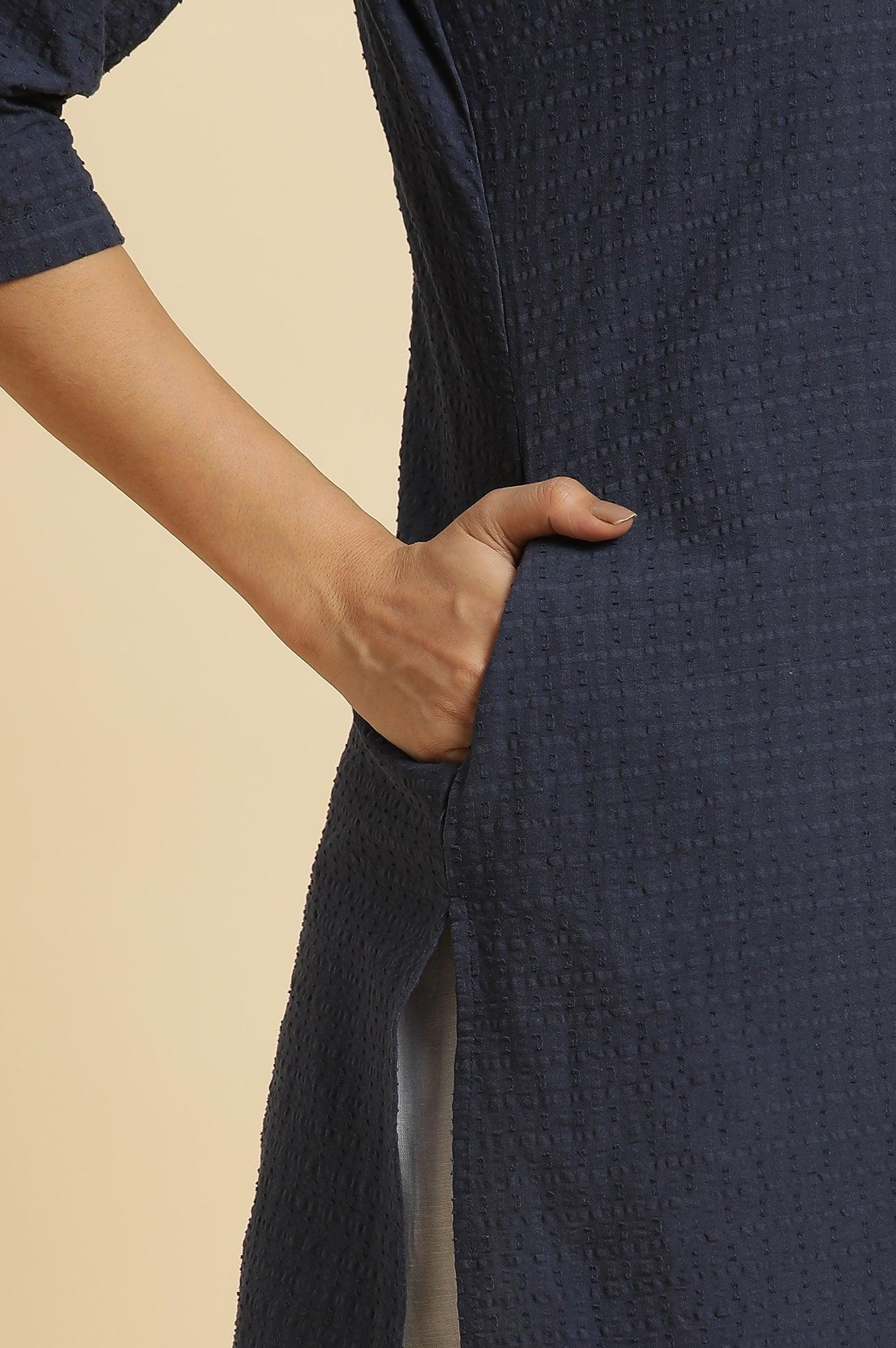 Blue Straight Kurta With Thread Embroidery - Image 7
