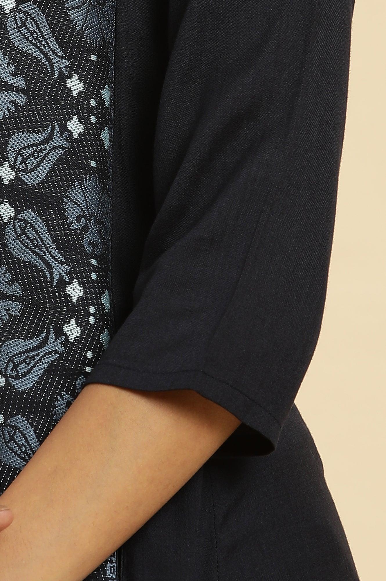 Blue Suzani Motif Dobby Straight Kurta - Image 8