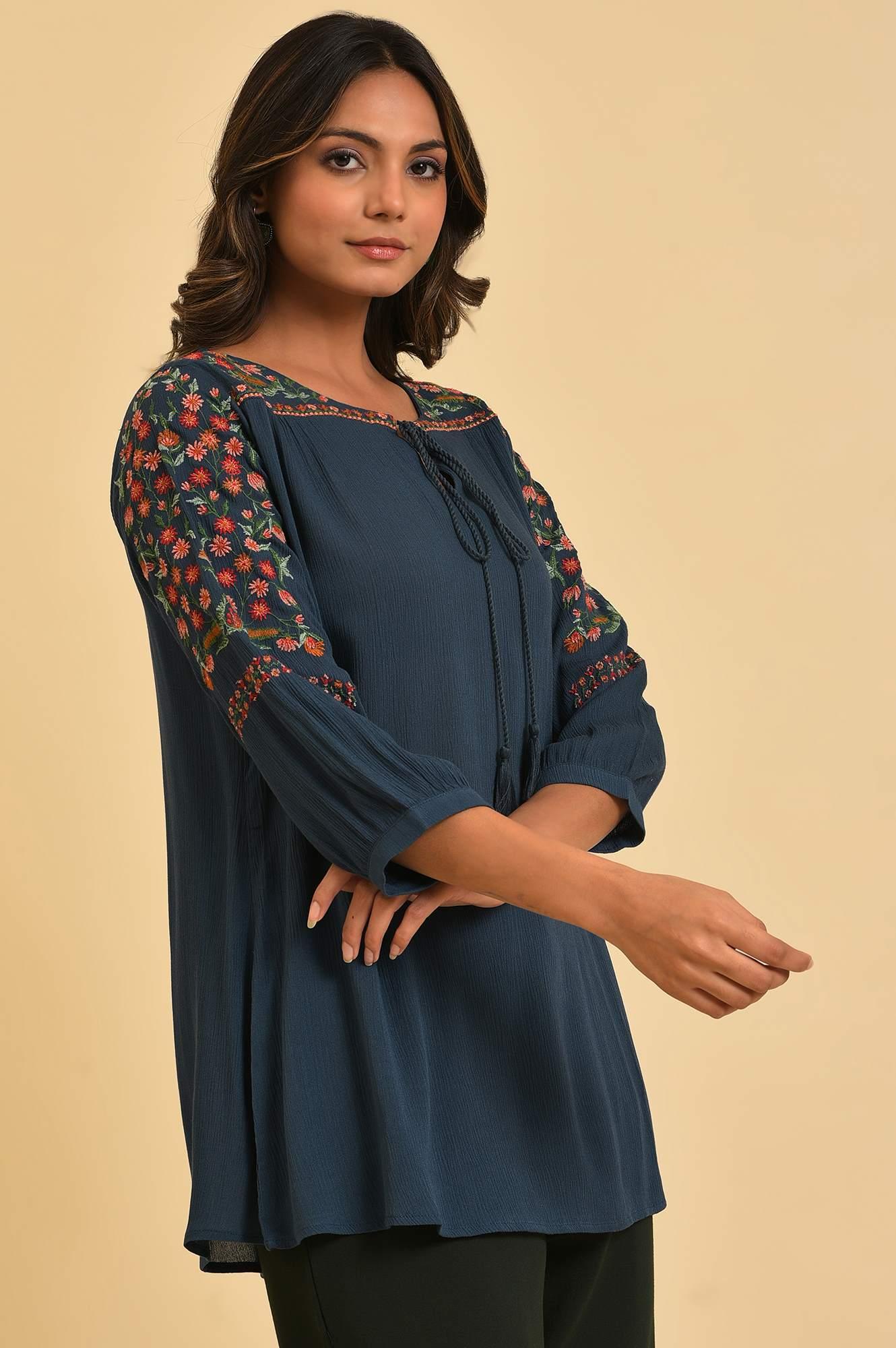Blue Thread Embroidered Western Top - Image 4