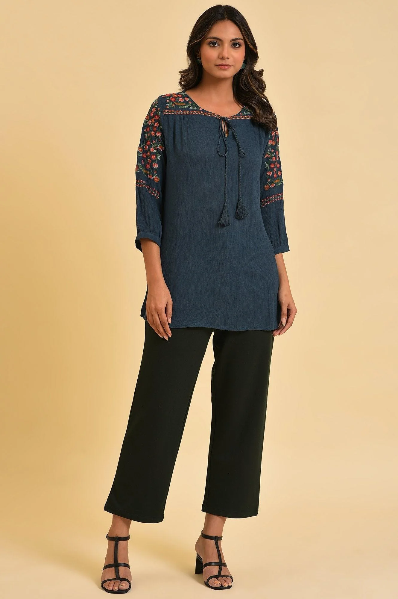 Blue Thread Embroidered Western Top - Image 5