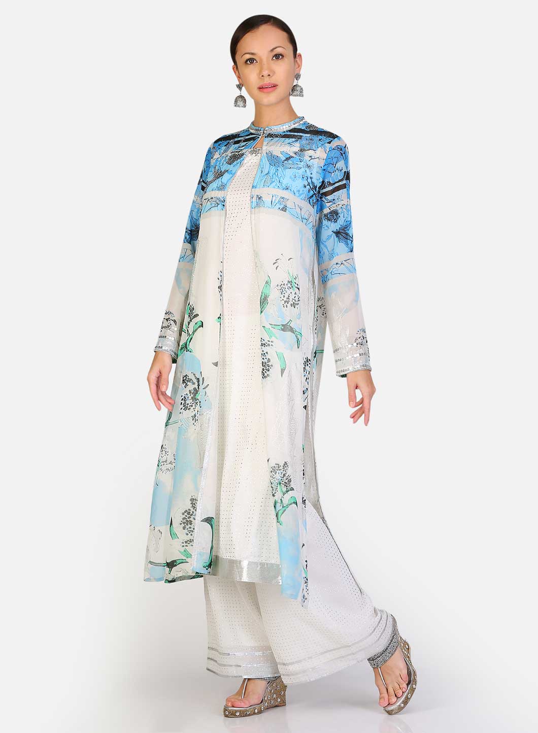 Blue & White Printed Layered kurta - Image 4