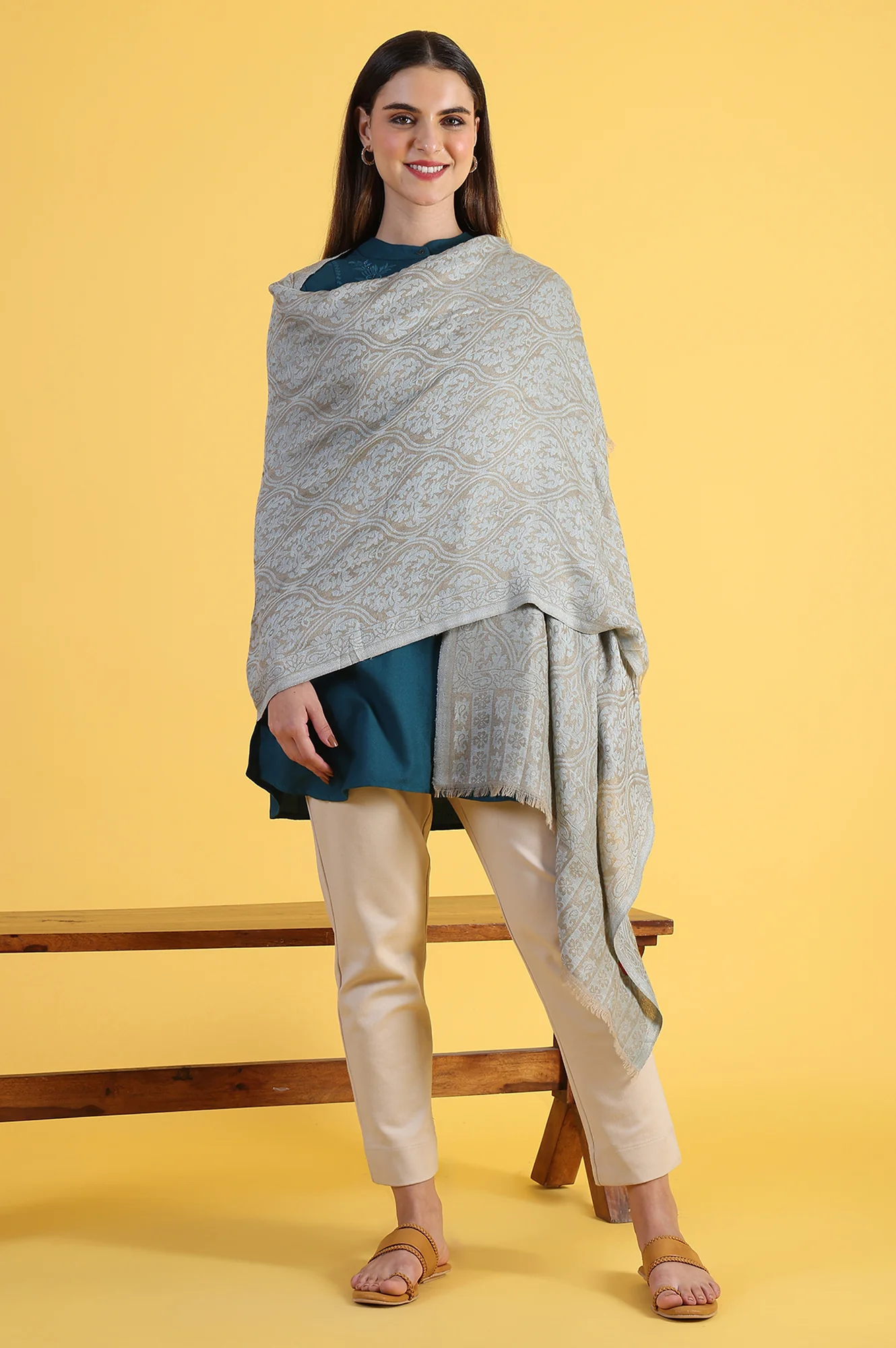 Blue Yarn Dyed Acrylic Shawls & Stole - Image 2