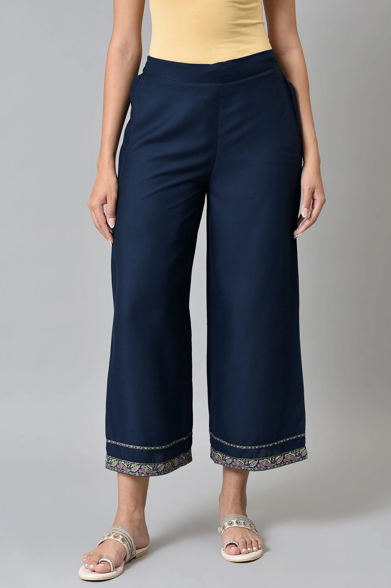 Blue Zari Straight Kurta and Parallel Pant Set - Image 4