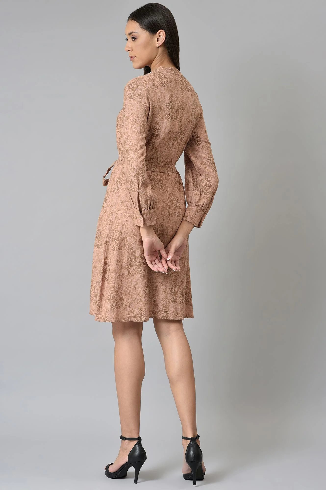 Blush Pink Cotton Textured Dress With Belt - Image 2
