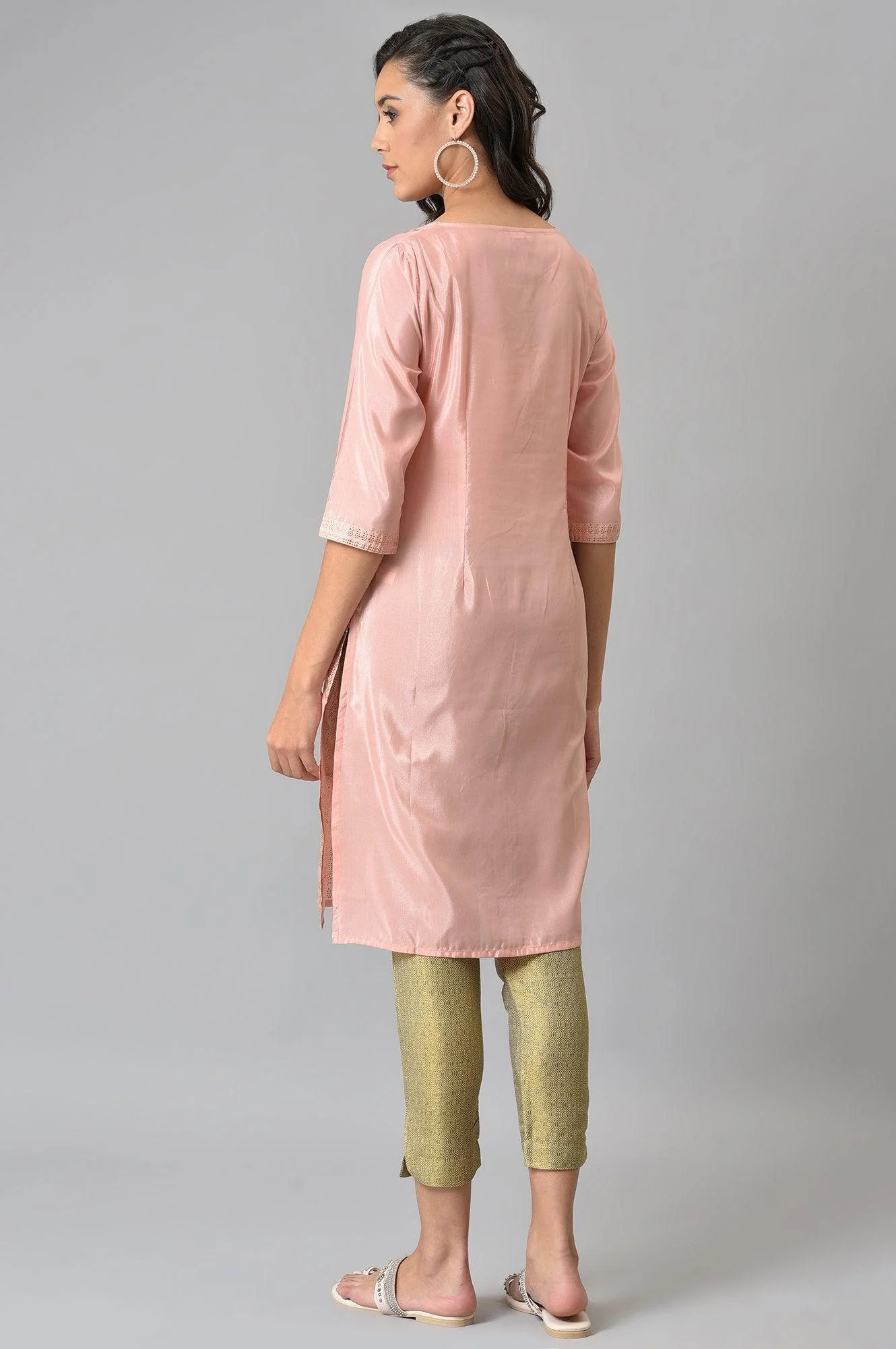 Blush Pink Mukaish Printed kurta - Image 2