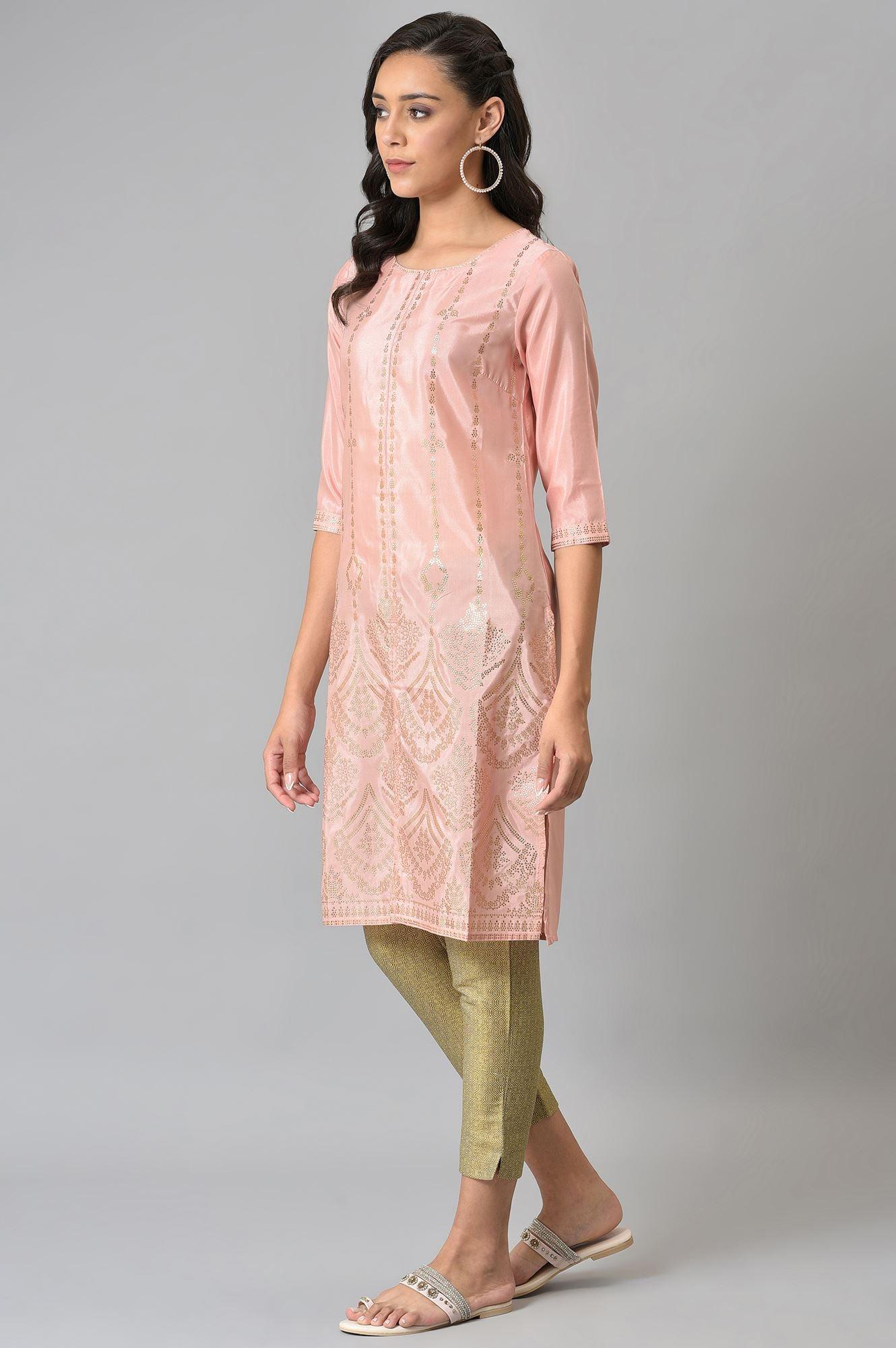 Blush Pink Mukaish Printed kurta - Image 3