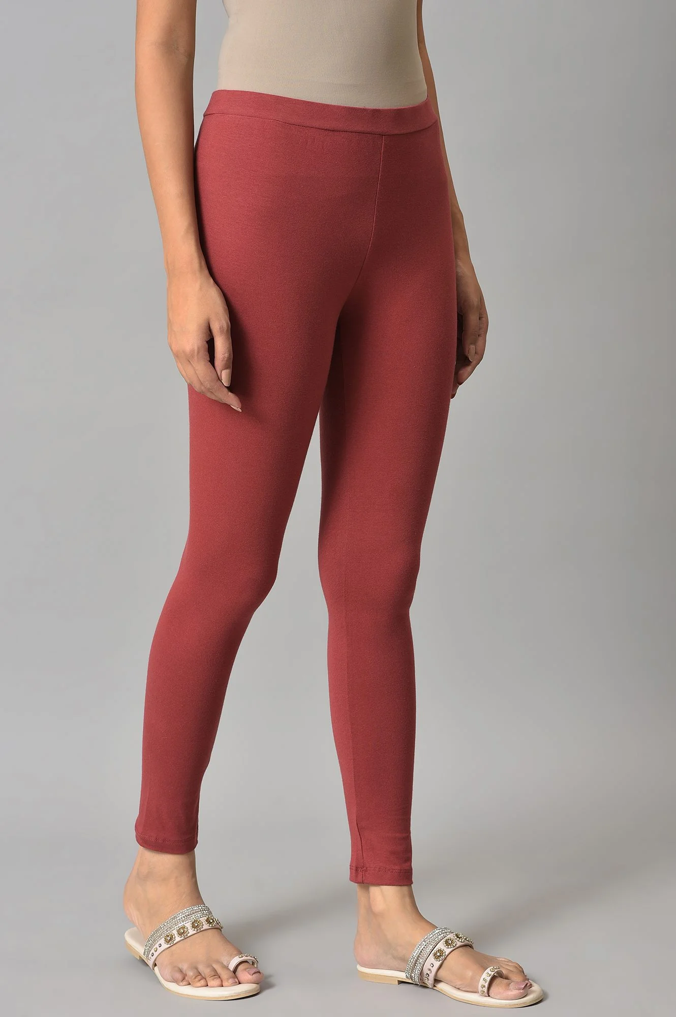 Brick Red Cotton Jersy Tights - Image 4