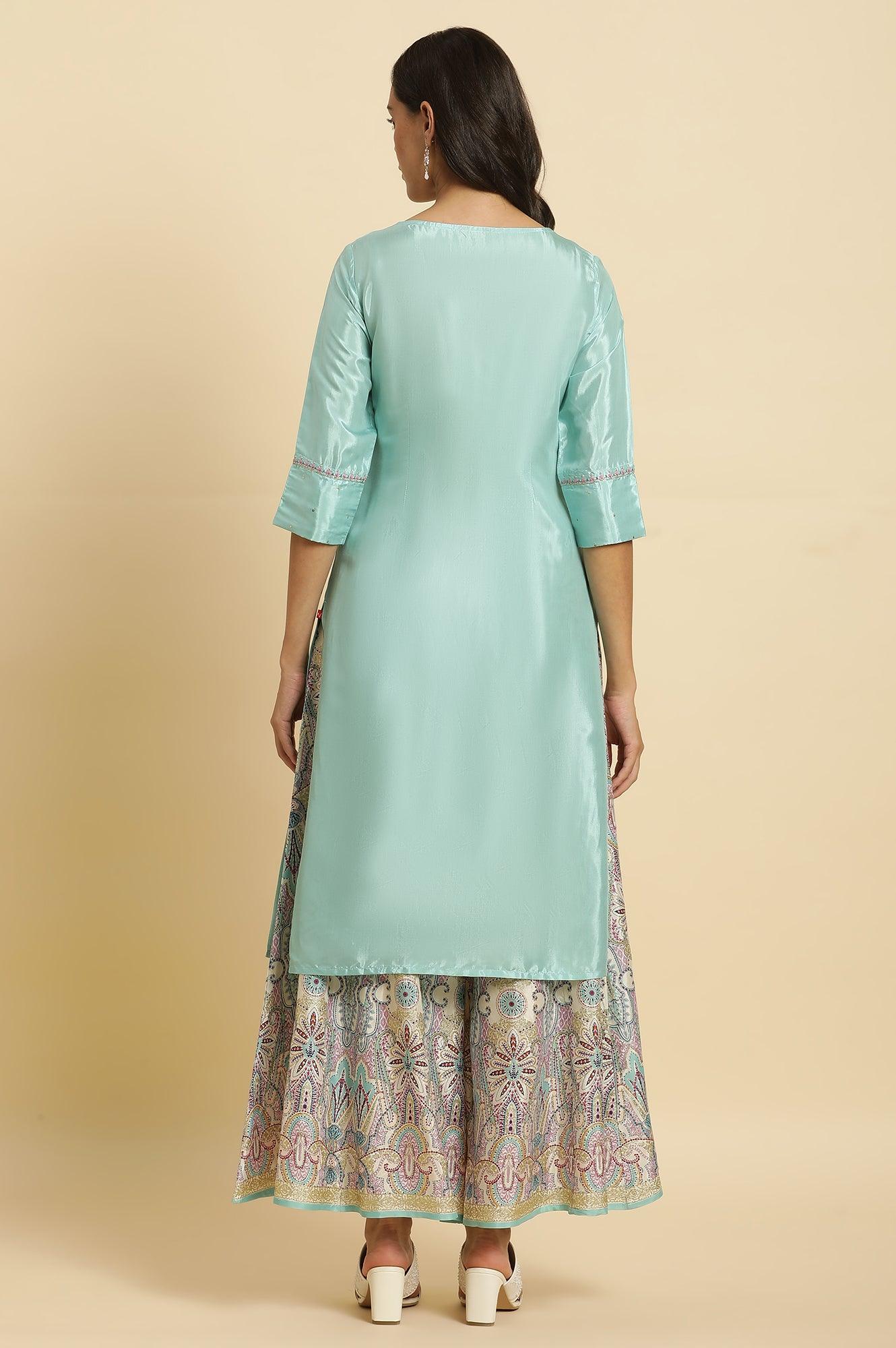 Bright Blue Embroidered Kurta - Image 4