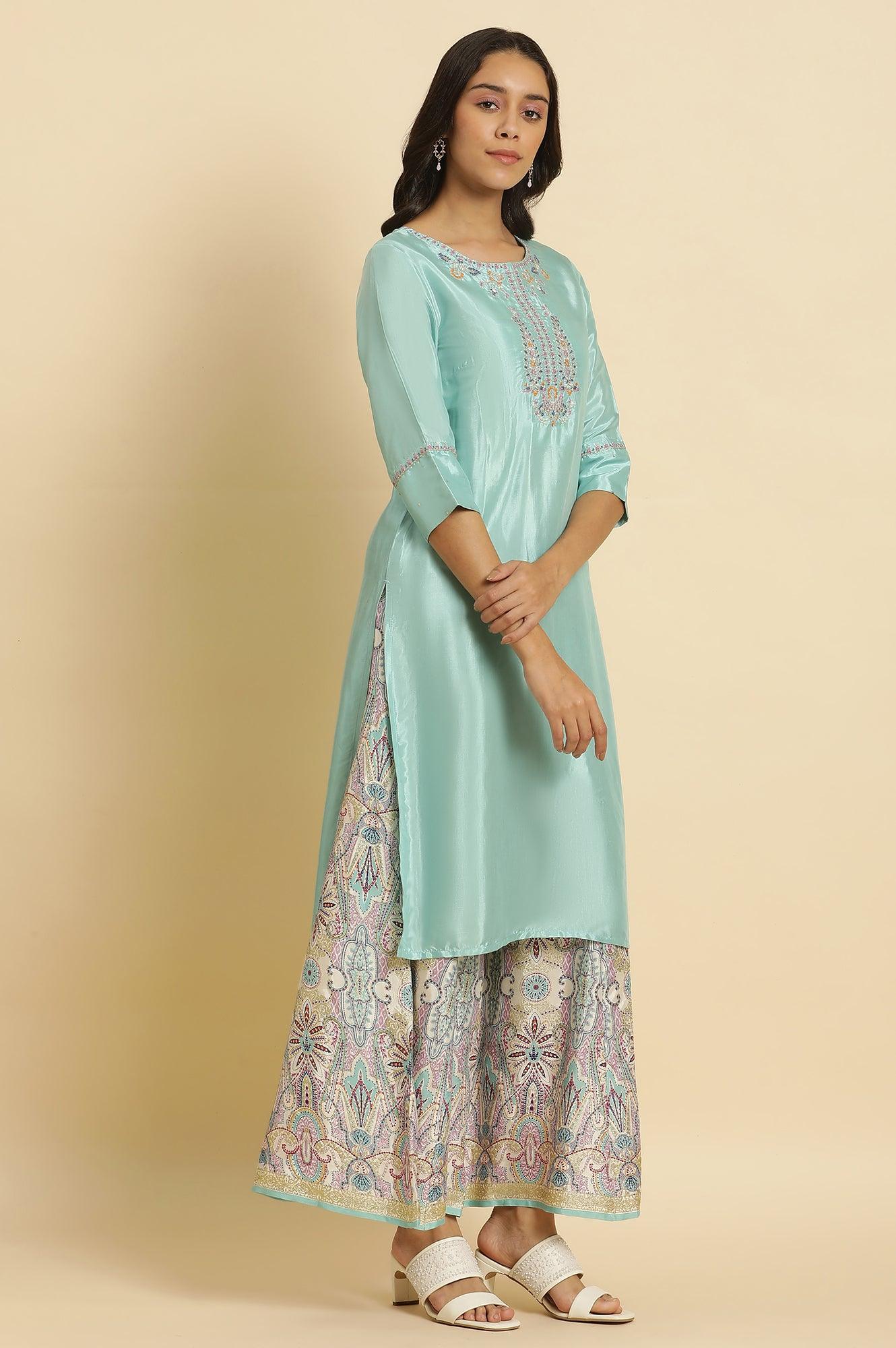 Bright Blue Embroidered Kurta - Image 5