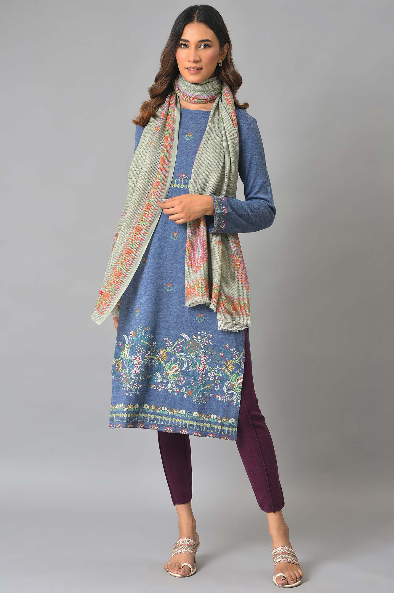 Bright Multi-Coloured Floral Printed Shawl - Image 3