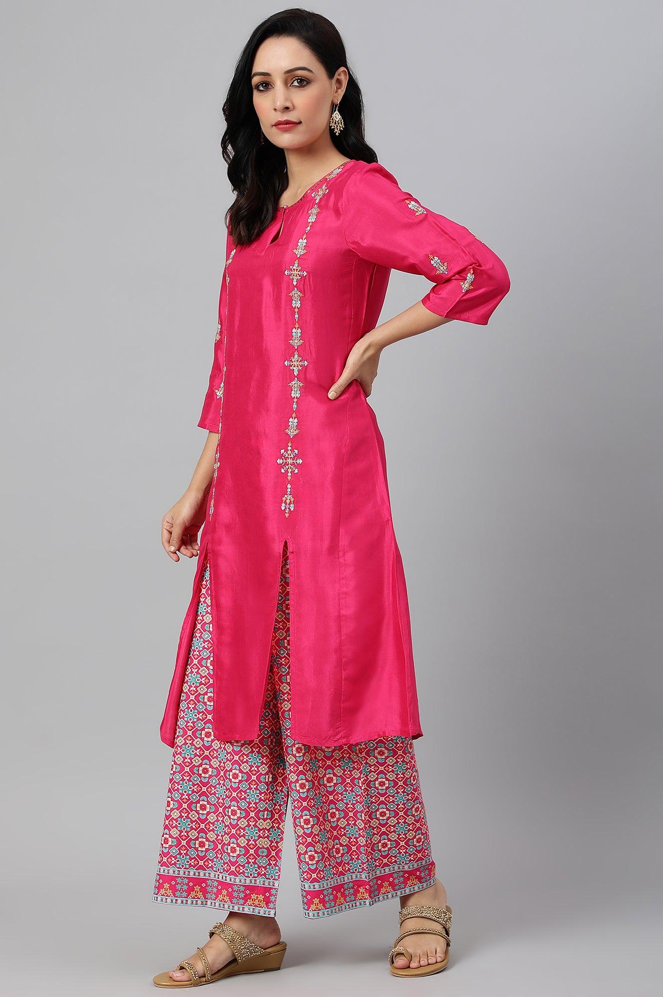 Bright Multicoloured Embroidered kurta With Front Slits - Image 3