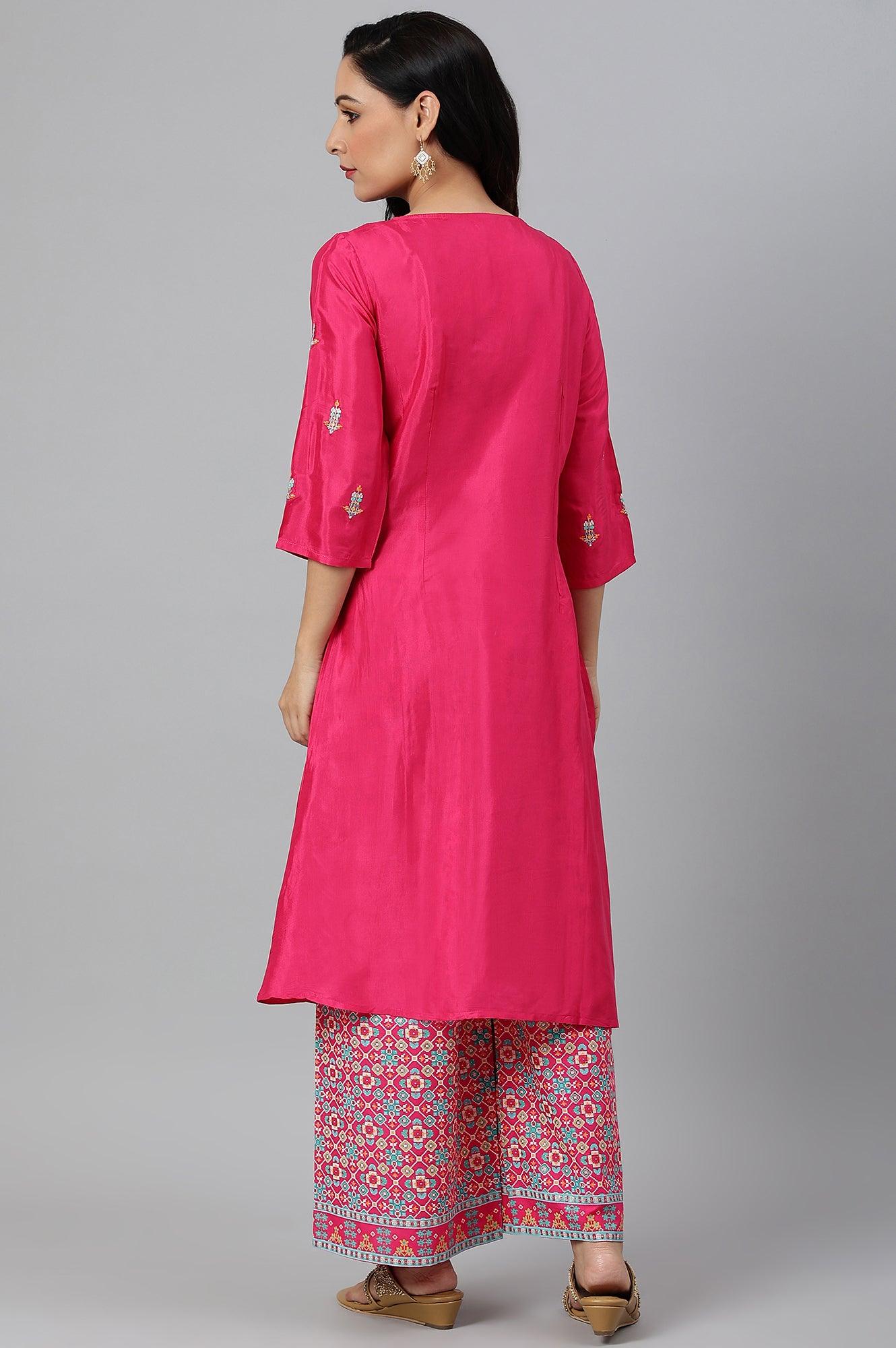 Bright Multicoloured Embroidered kurta With Front Slits - Image 4