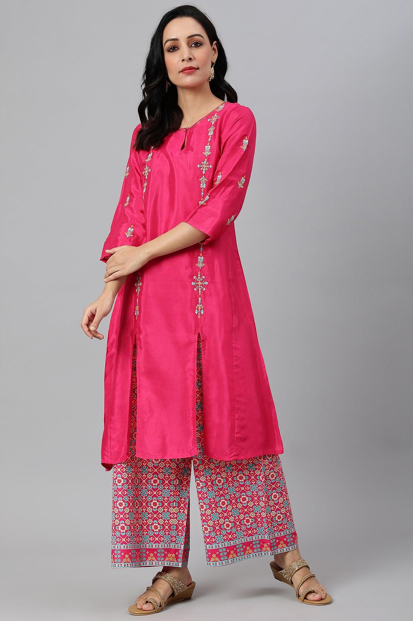 Bright Multicoloured Embroidered kurta With Front Slits - Image 5