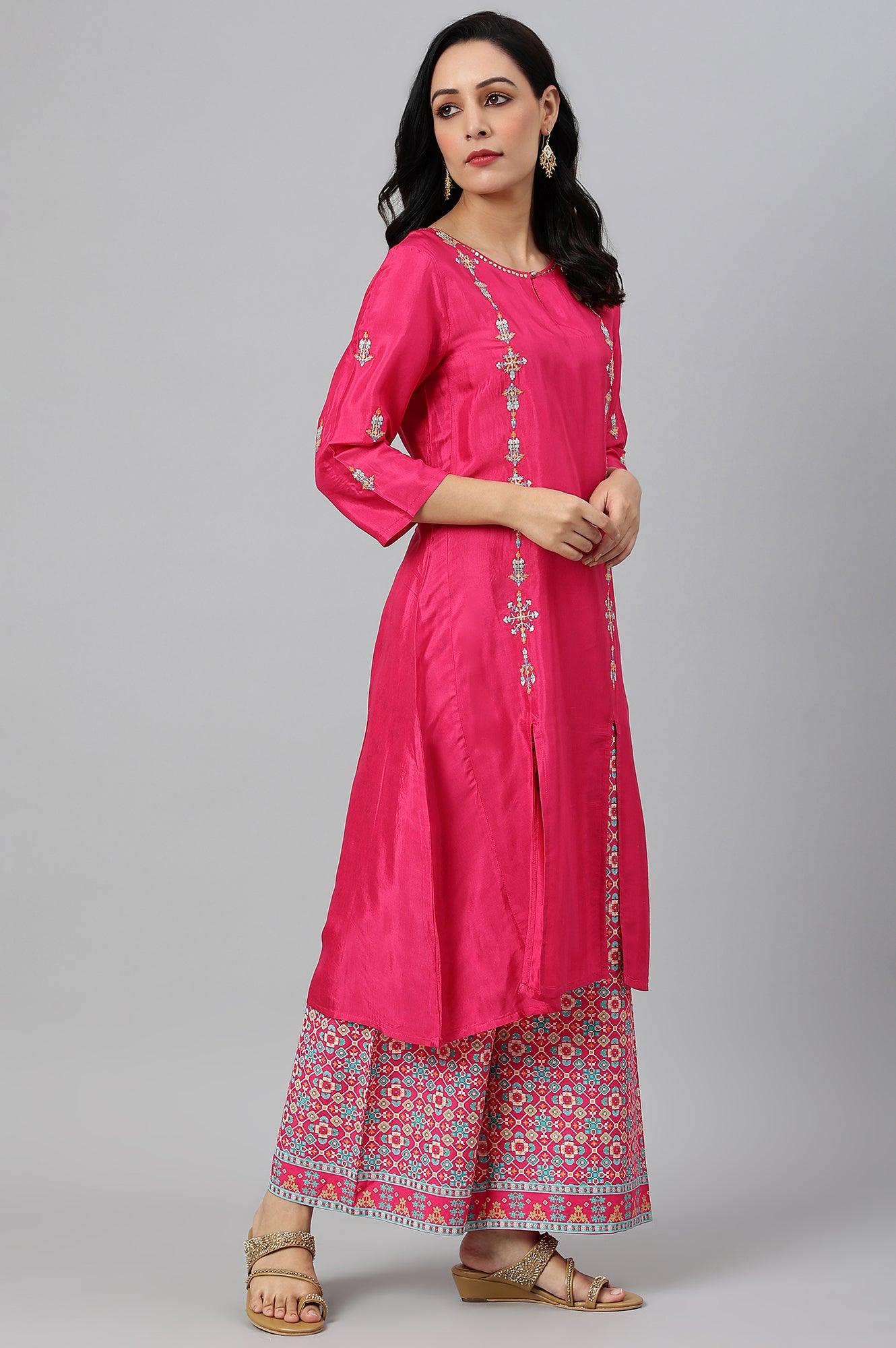 Bright Multicoloured Embroidered kurta With Front Slits - Image 6