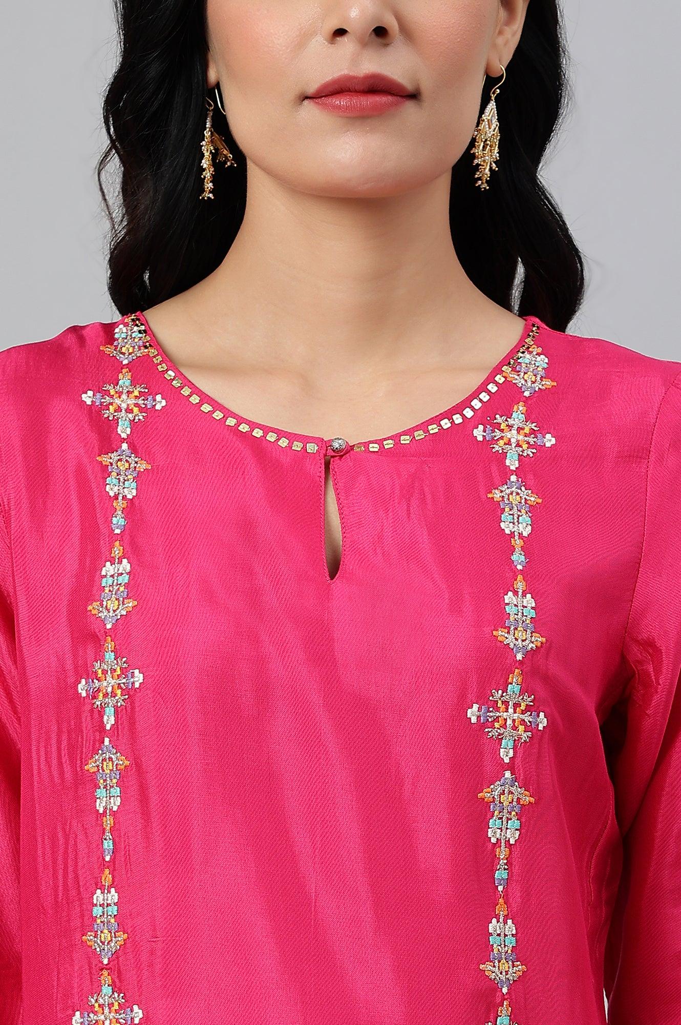 Bright Multicoloured Embroidered kurta With Front Slits - Image 8