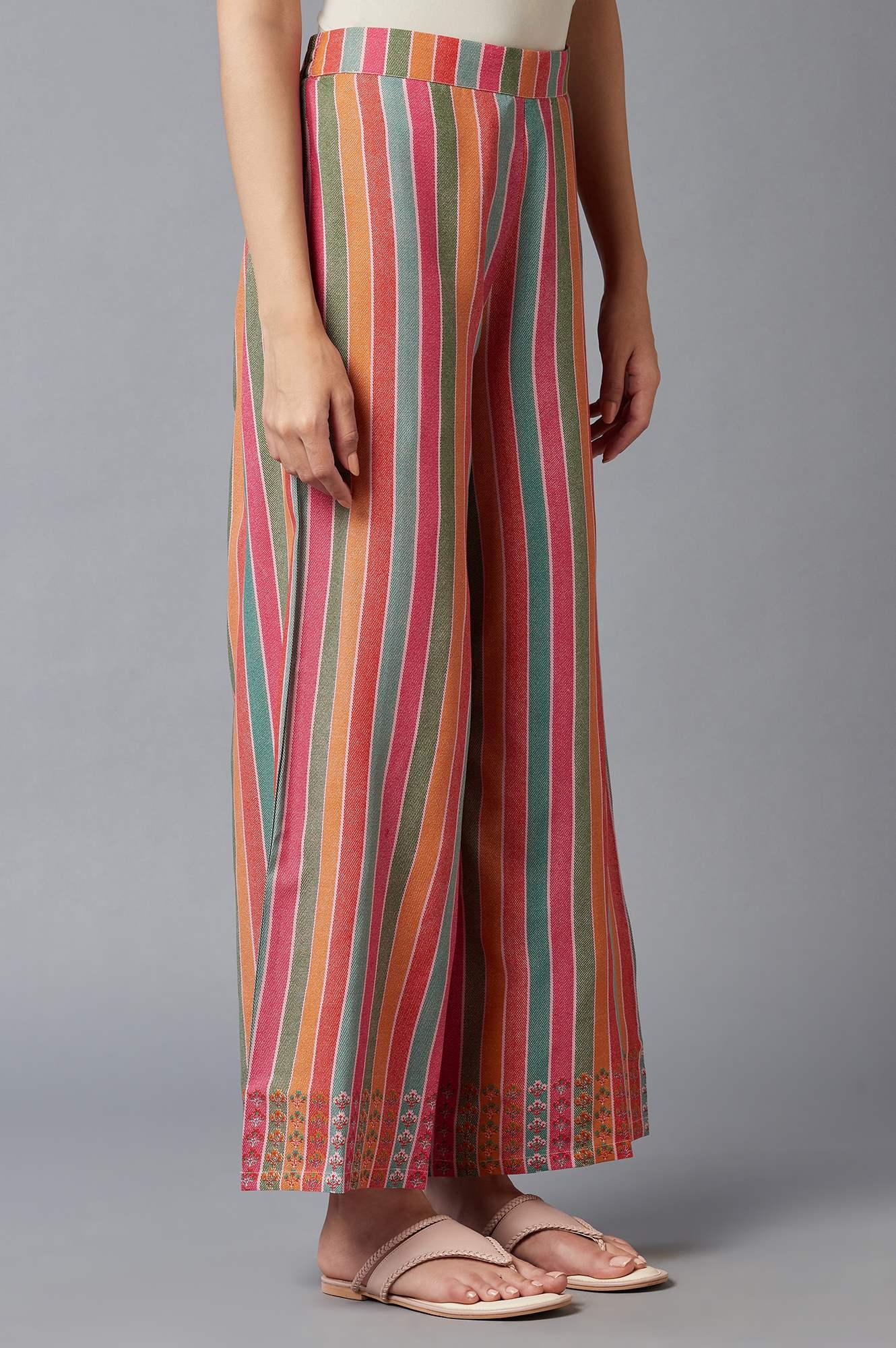 Bright Multicoloured Stripe Printed Parallel Pants - Image 3