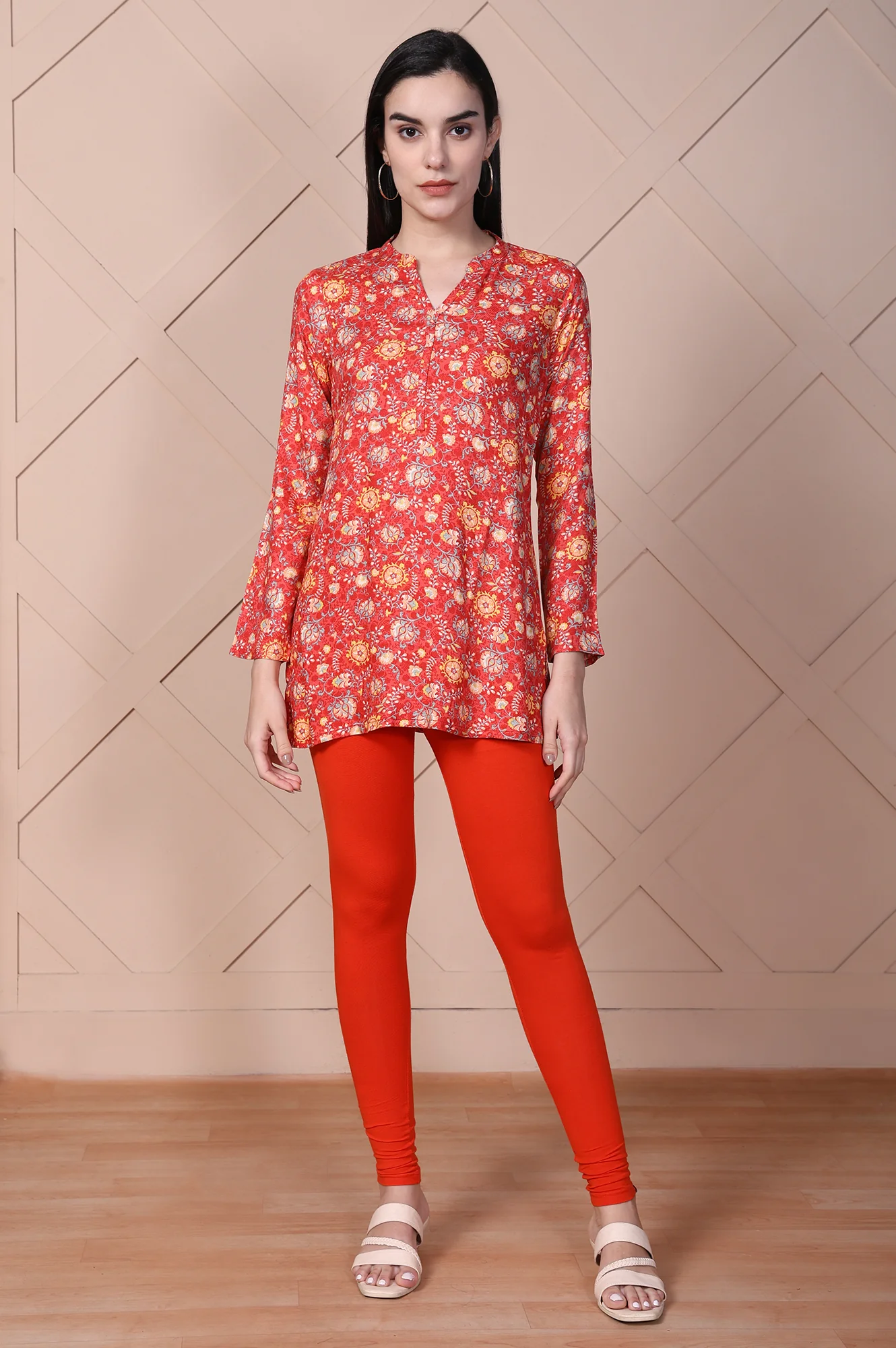 Bright Red Solid Ankle-Length Cotton Tights - Image 5