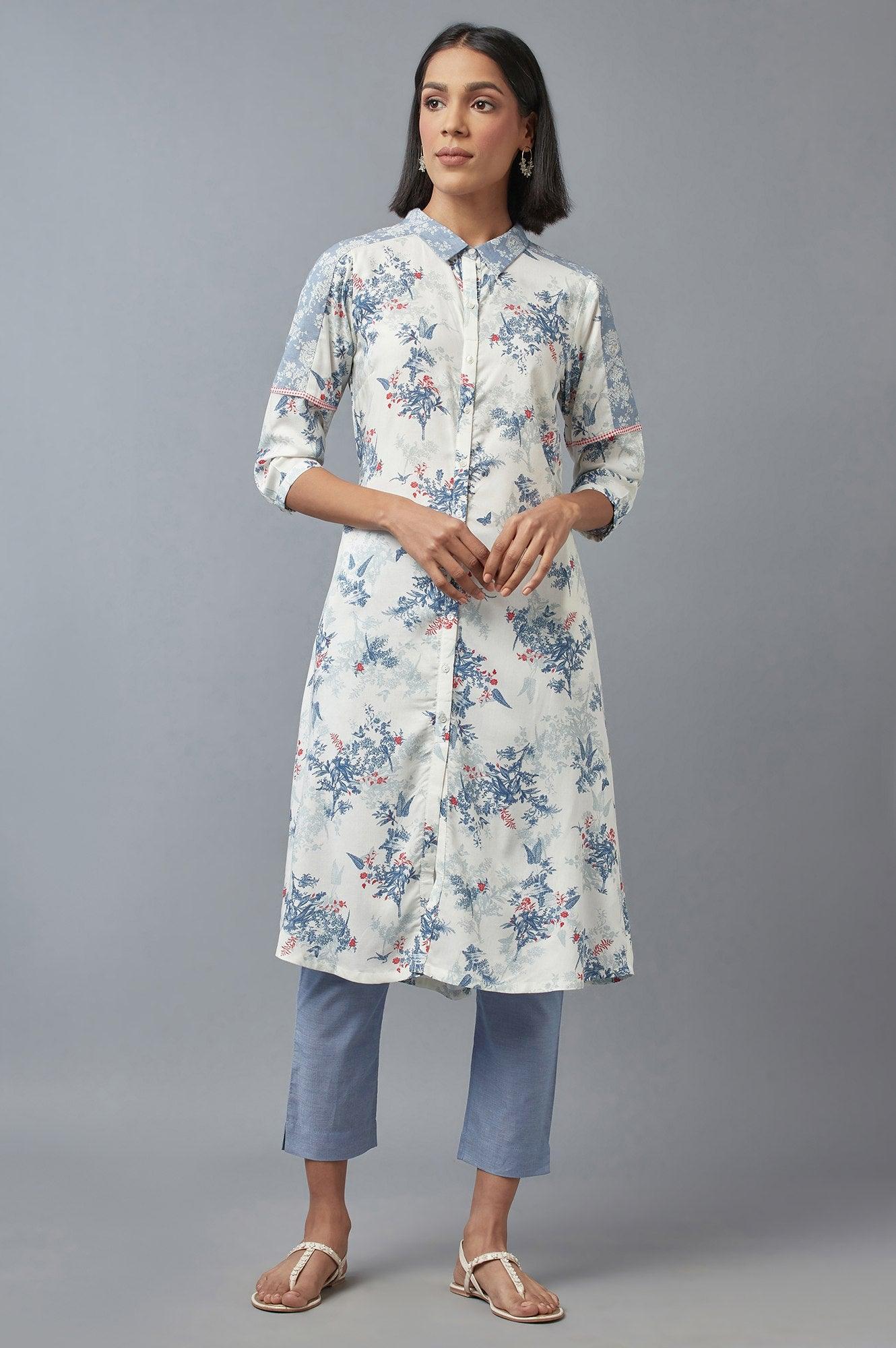 Bright White Floral Printed Dress & Pants Set